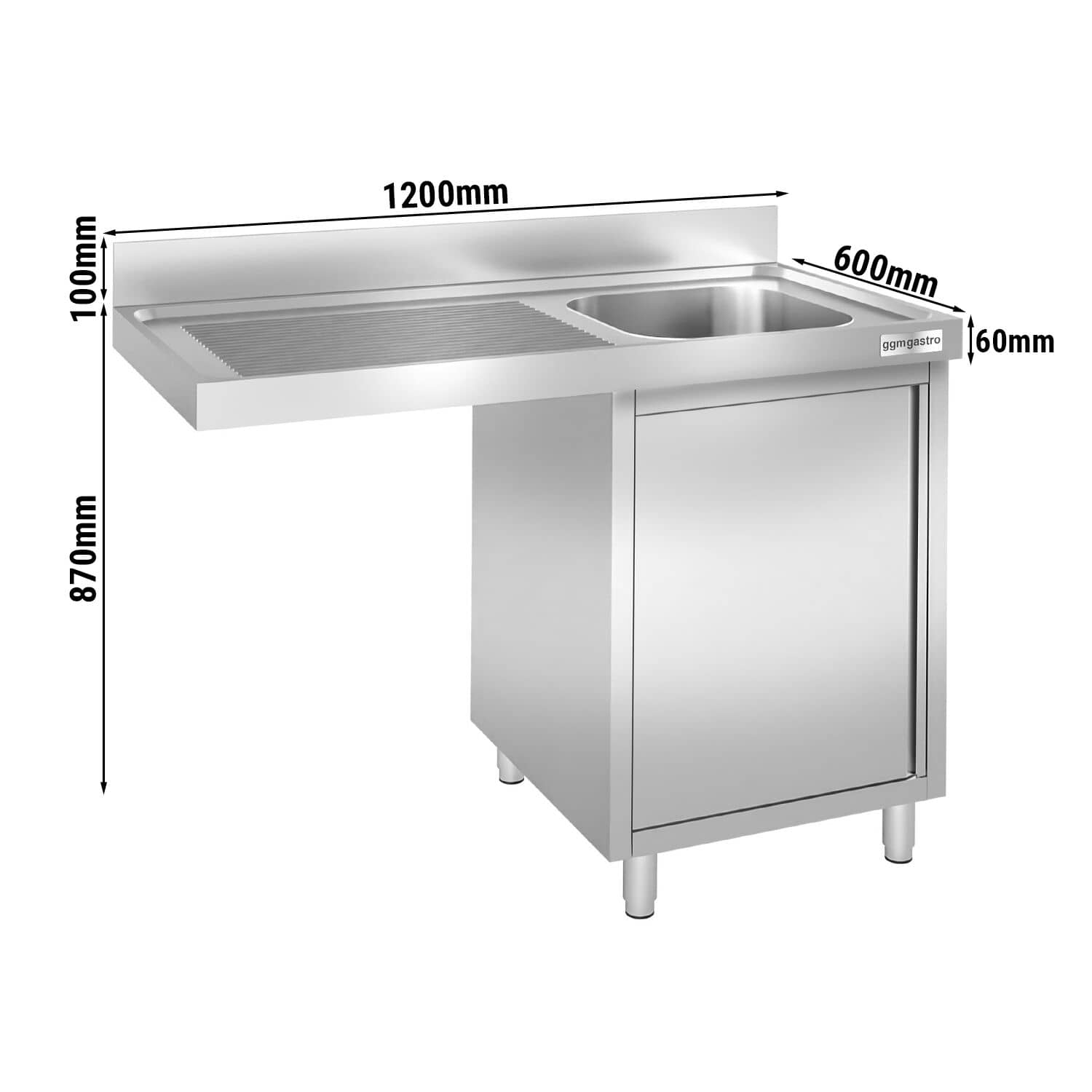 Chiuvetă tip dulap cu spațiu pentru mașina de spălat vase – 1200 x 600 mm – cu o cuva pe partea dreaptă — 3