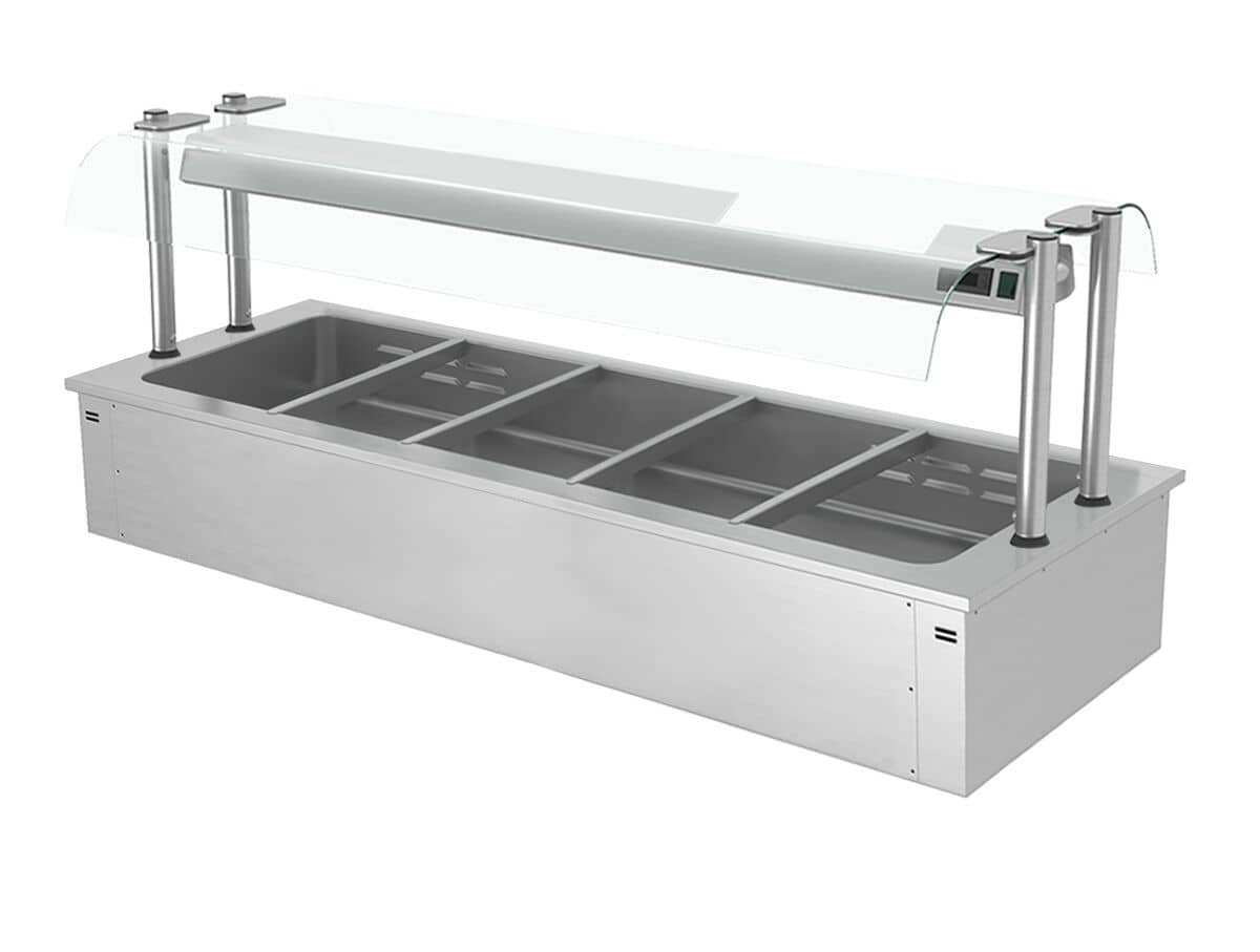 Bain-Marie incorporabil– 1800 mm – 5x GN 1/1 – 4,1 kW – cu paravan de protecție din sticlă — 2