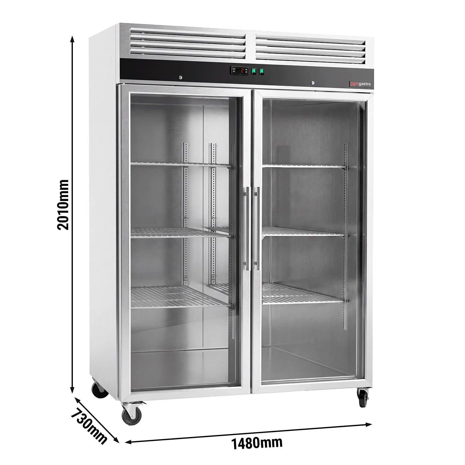 Dulap frigorific profesional din inox inoxidabil ECO - 1480 mm - 1200 l - -2/+8 °C - cu 2 uși din sticlă - din oțel inoxidabil; ECO — 3