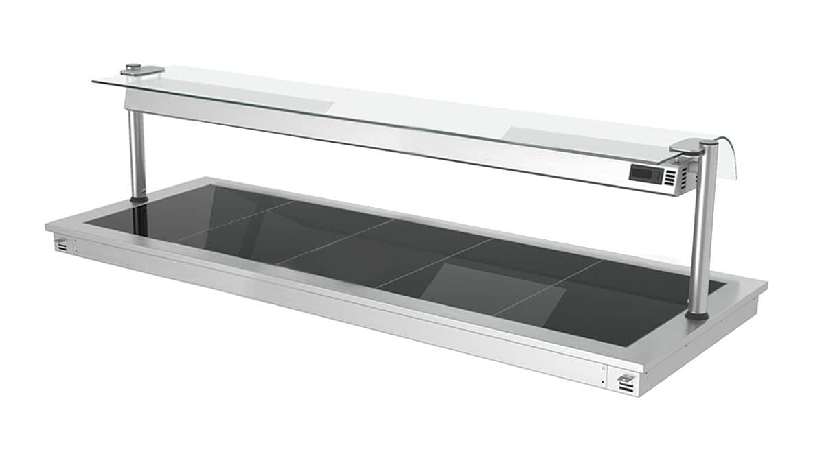 Placă de încălzire încorporabilă – 1800 mm – 5x GN 1/1 – 2,25 kW – cu paravan de protecție din sticlă — 2