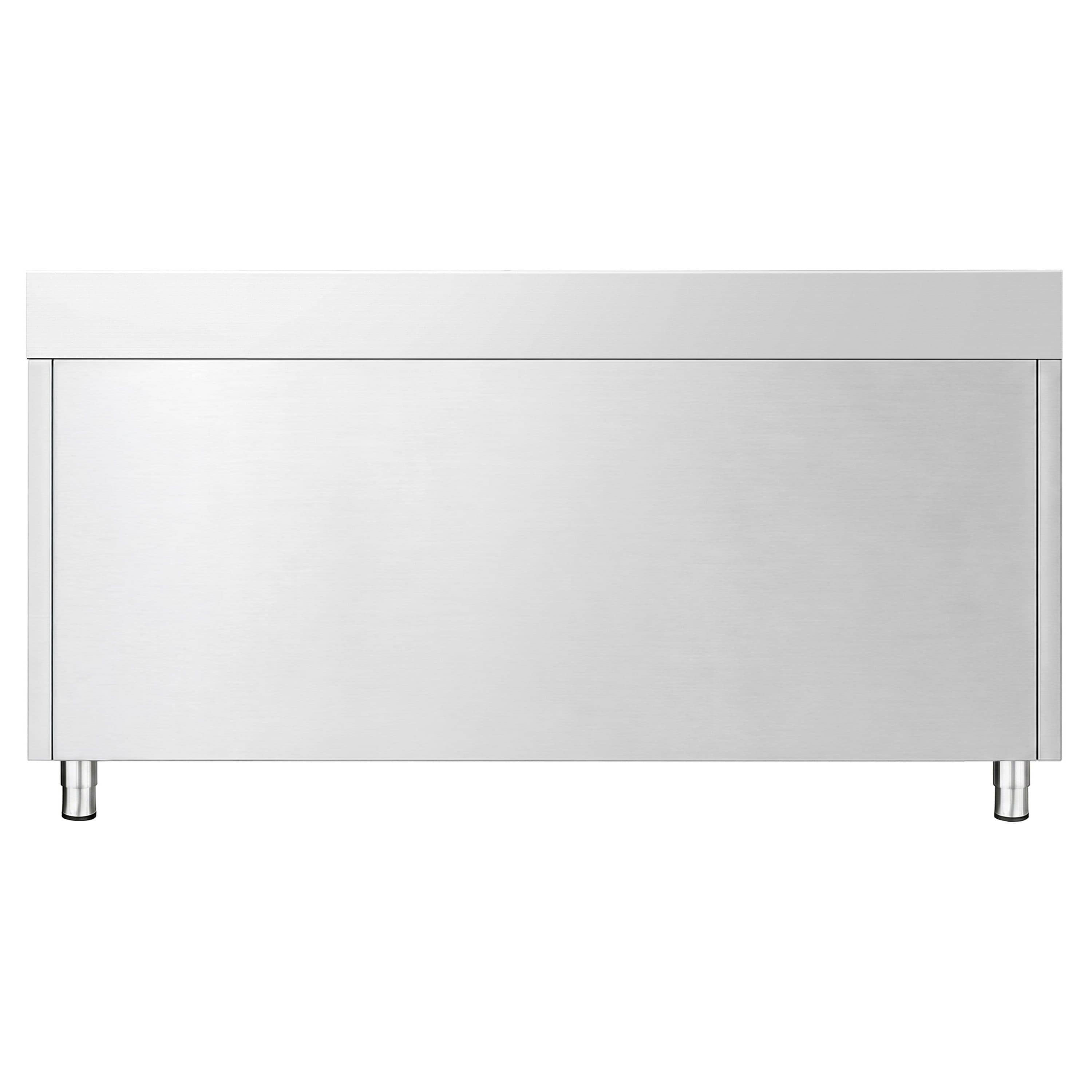 Masă de lucru tip dulap din oțel inoxidabil PREMIUM – 1600 x 600 mm – cu margine ridicată – cu 3 sertare și ușă glisantă — 6