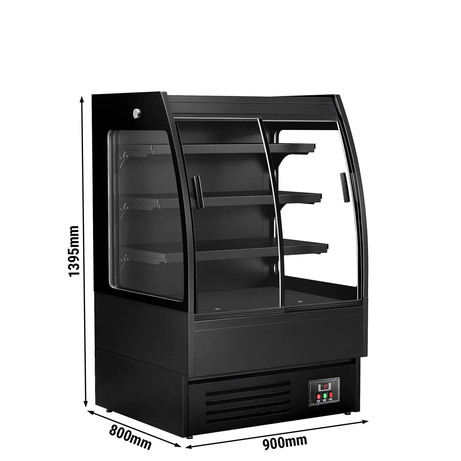 Raft frigorific - 900 mm - 216 litri - +1°C/+5°C - cu 2 uși din sticlă cu geam dublu uși glisante & 3 polițe - negru — 3