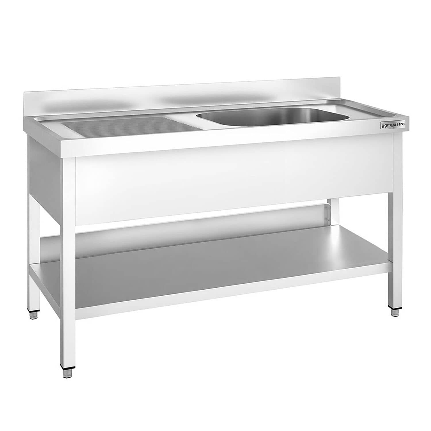 Chiuvetă profesională PREMIUM - 1400x600 mm - cu poliță inferioară - cu 1 cuvă - cuva pe dreapta — 2