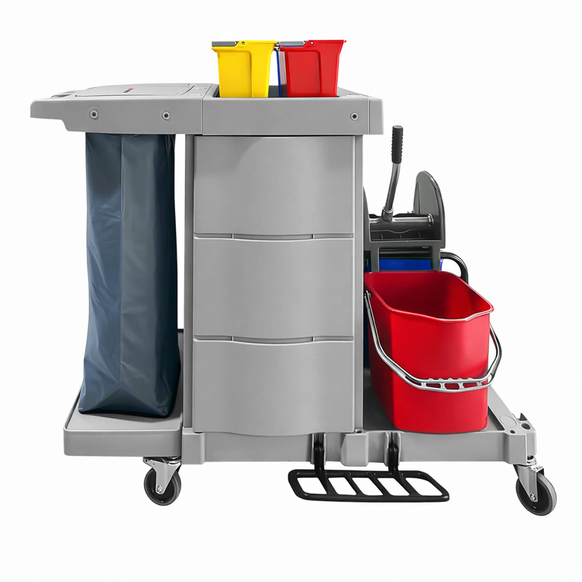 Cărucior de curățenie – închis – 6 recipiente, storcător de mop, sac pentru rufe — 5