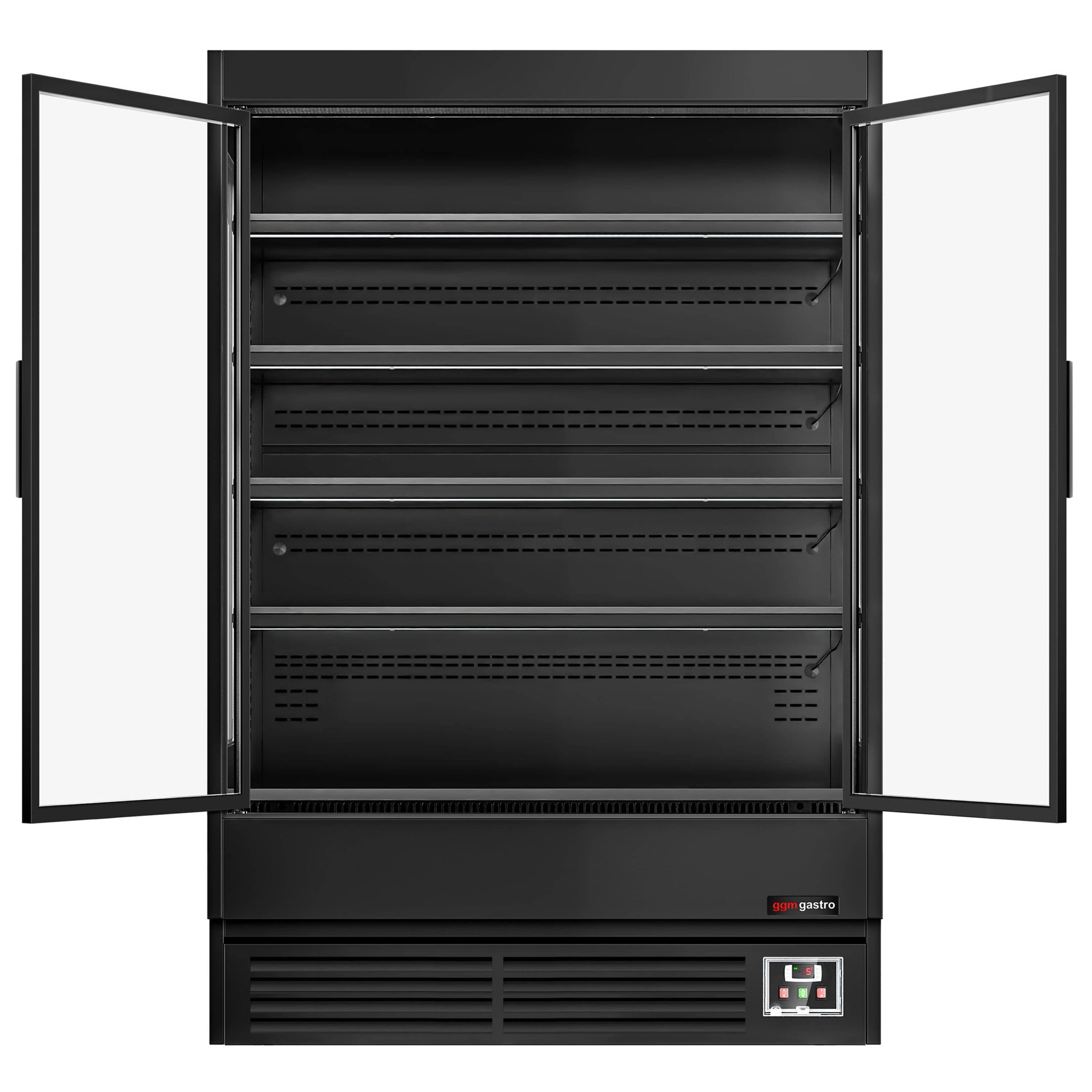 Raft frigorific - 1320 mm - 595 litri - +1°C/+5°C - cu 2 uși din sticlă cu geam dublu uși cu balamale & 4 polițe - negru — 7