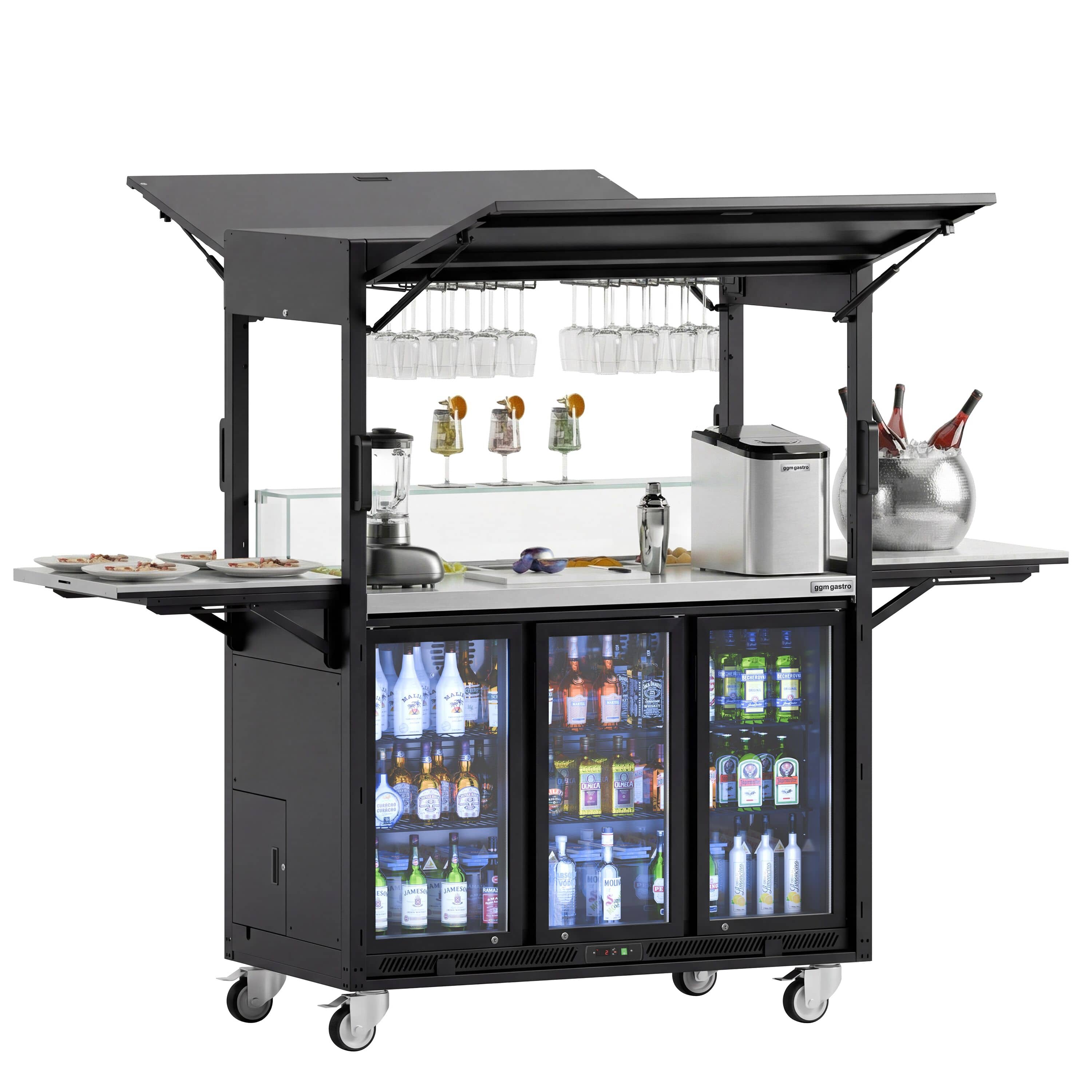 Stație mobilă pentru cocktailuri - cu frigider bar, suprafață de lucru, suport pentru pahare și iluminare LED - pliabilă — 2