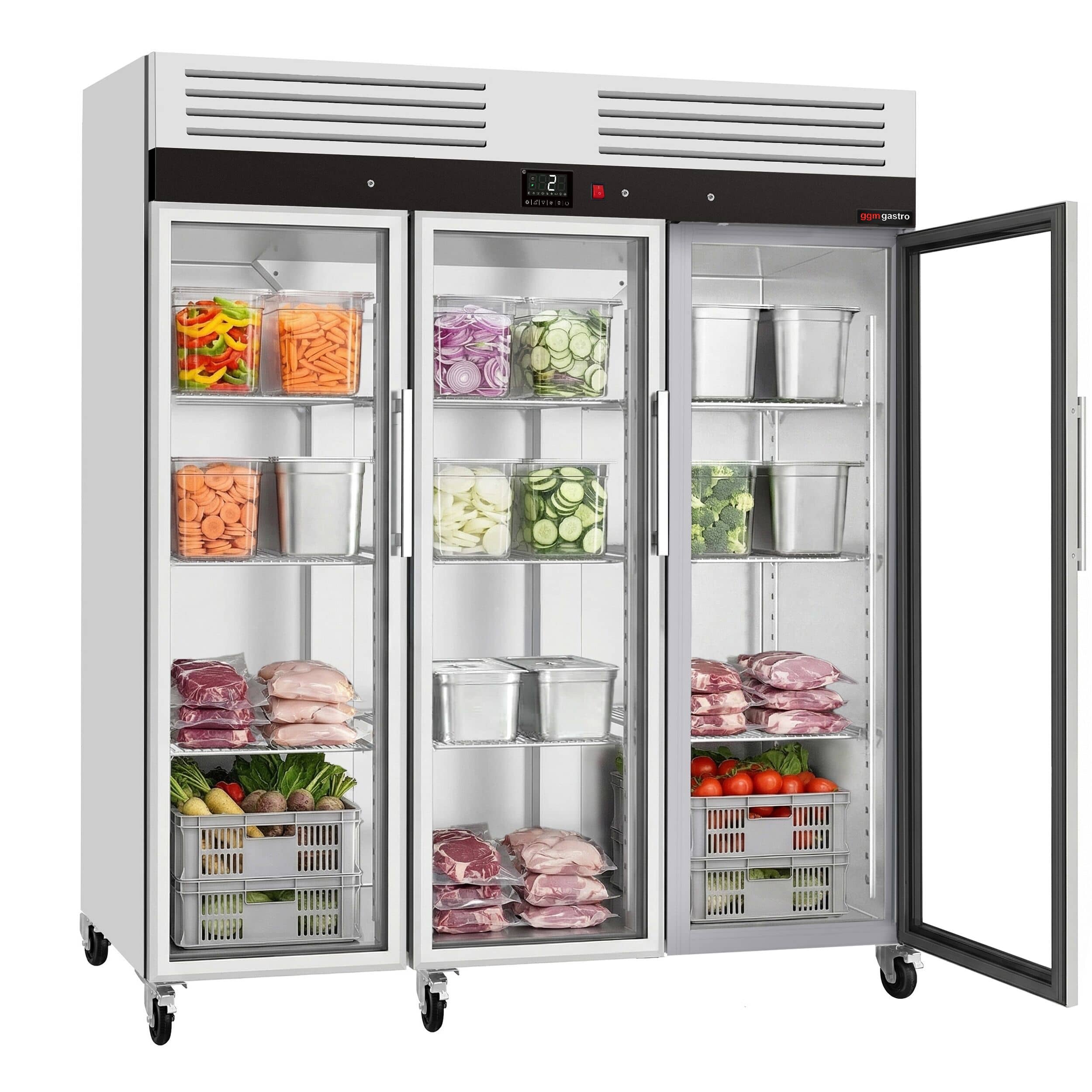 Frigider din oțel inoxidabil ECO – 1350 litri – cu 3 uși din sticlă — 5
