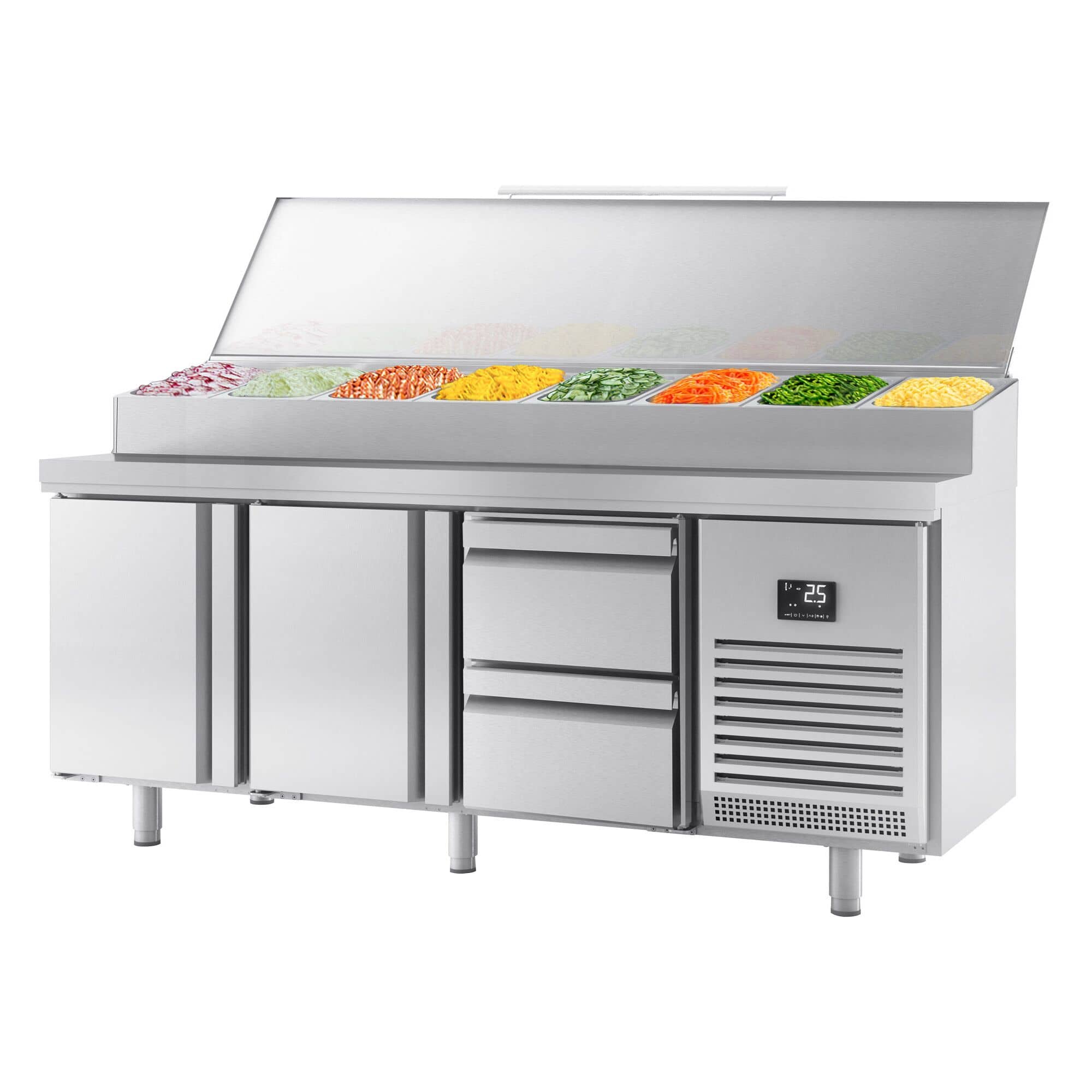 Saladetă - 1960x700 mm - 2 uși & 2 sertare - pentru 1x GN 1/2 & 9x GN 1/3 recipiente — 5