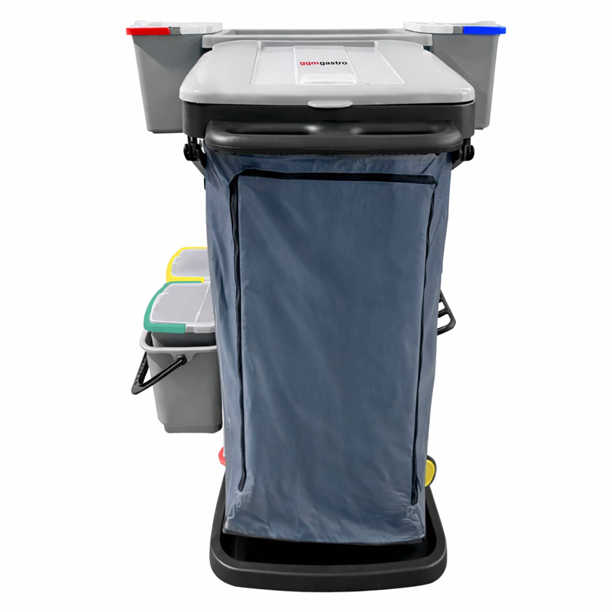 Cărucior de curățenie – 6 recipiente, storcător de mop, sac pentru rufe și raft — 6