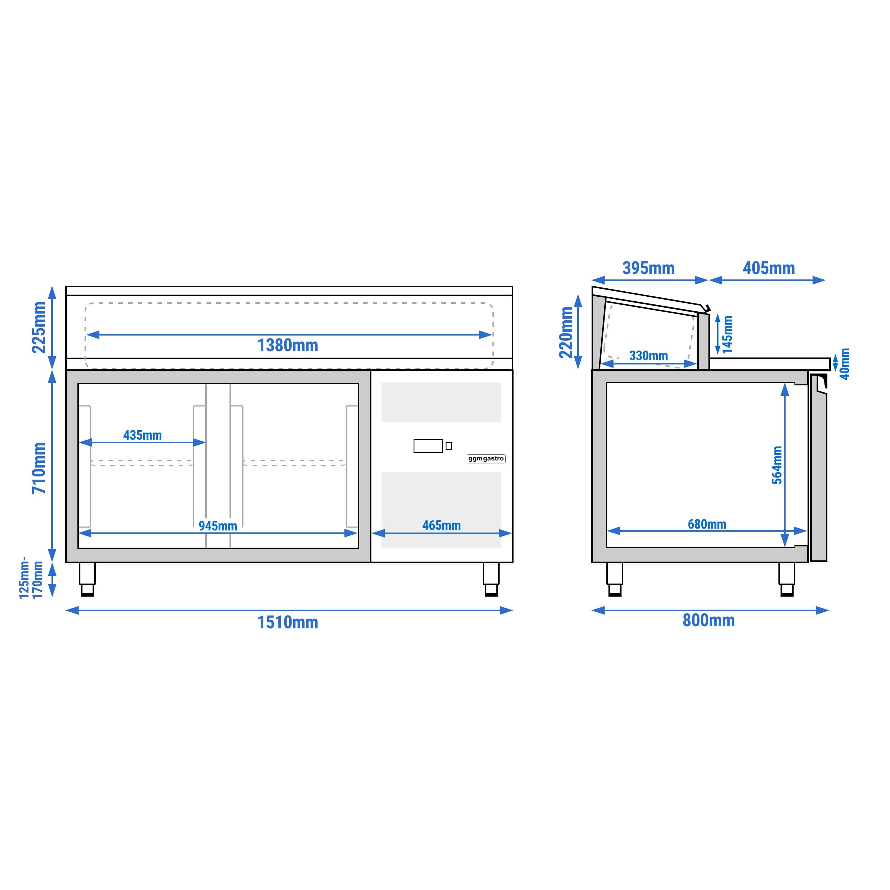 Saladetă PREMIUM - 1510x800 mm - 2 uși - pentru 8x GN 1/3 recipiente — 18