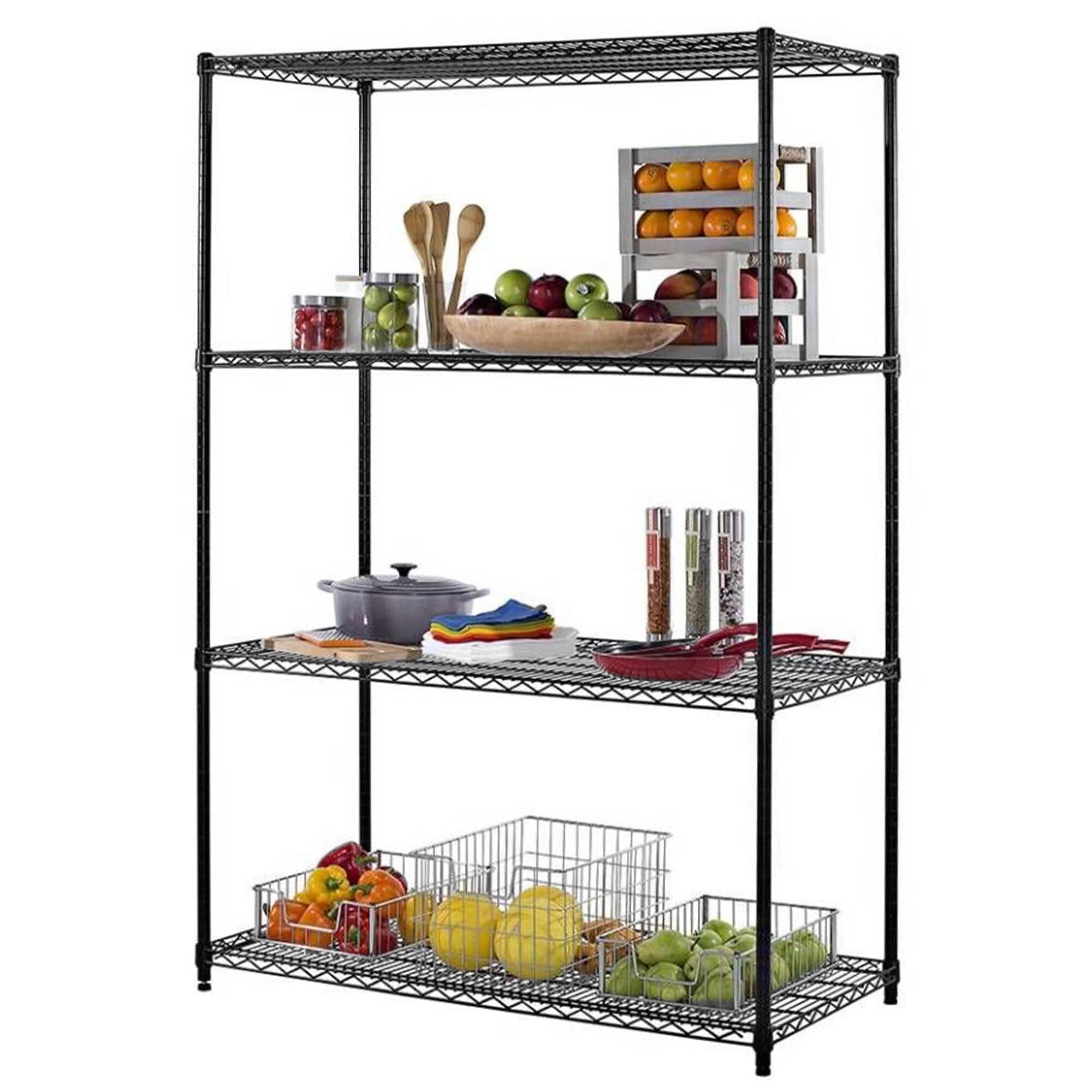 Raft metalic - Modul de bază - 900x450x(H)1800 mm - Adâncime: 450 mm - cu 4 polițe grilaj - negru - Capacitate totală: 180 kg — 7