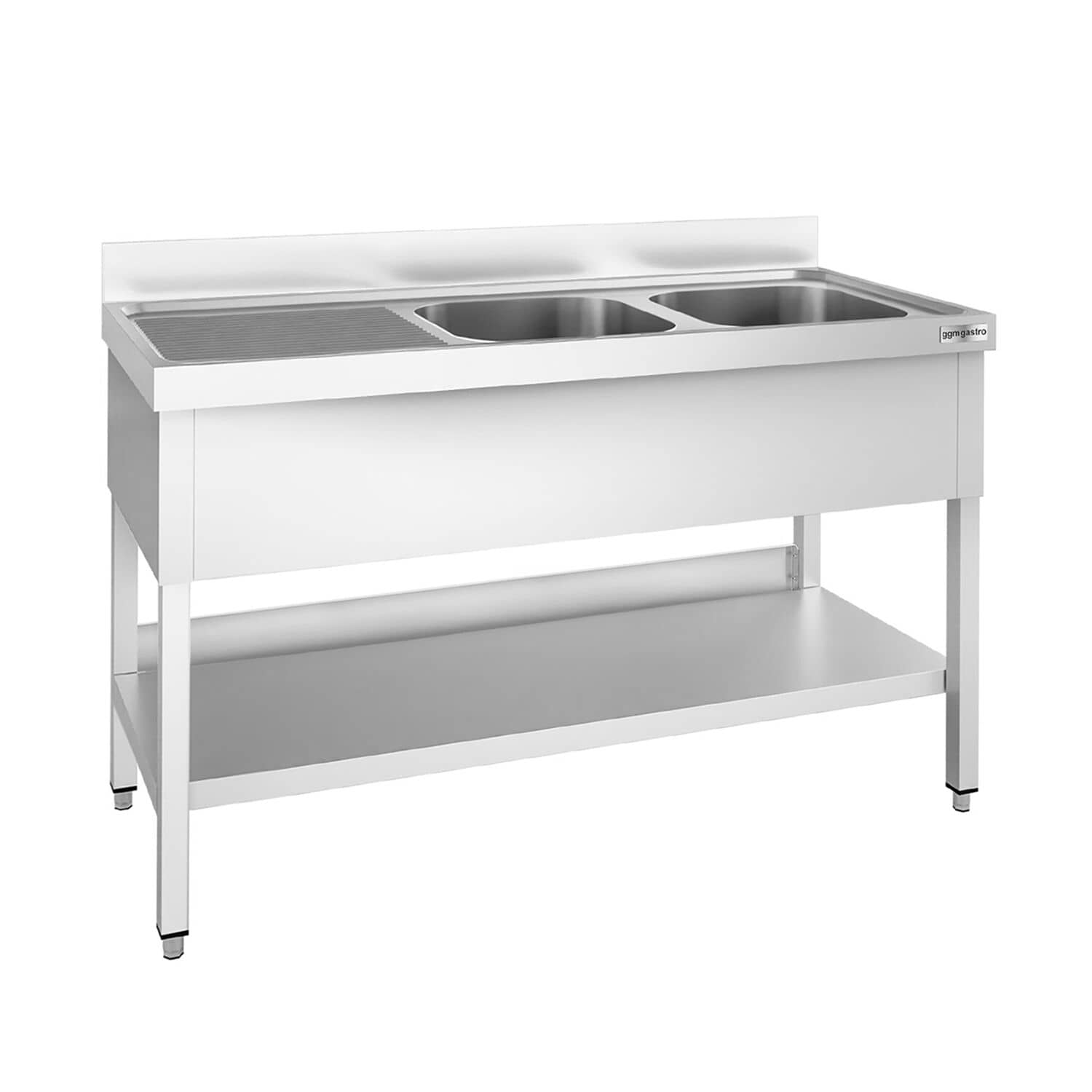 Chiuvetă profesională PREMIUM - 1400x600 mm - cu poliță inferioară - cu 2 cuve — 2