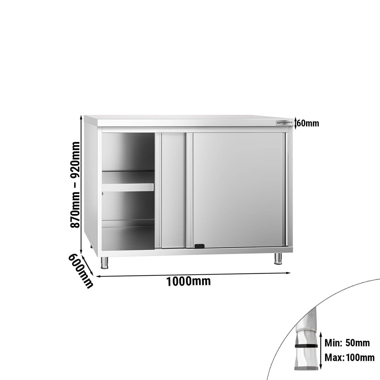 Dulap de lucru din oțel inoxidabil PREMIUM - 1000 x 600 mm - cu ușă glisantă — 3
