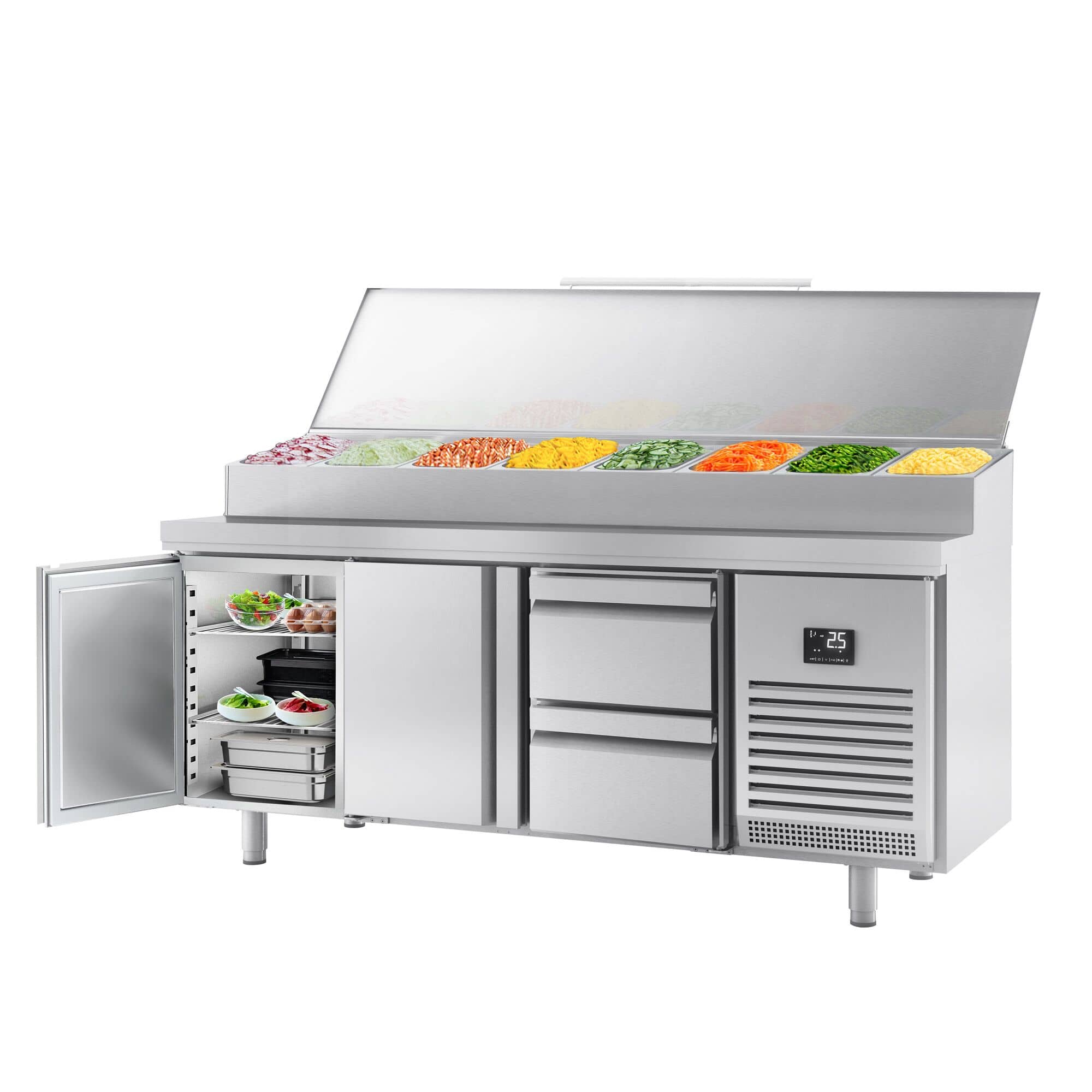 Saladetă - 1960x700 mm - 2 uși & 2 sertare - pentru 1x GN 1/2 & 9x GN 1/3 recipiente — 2
