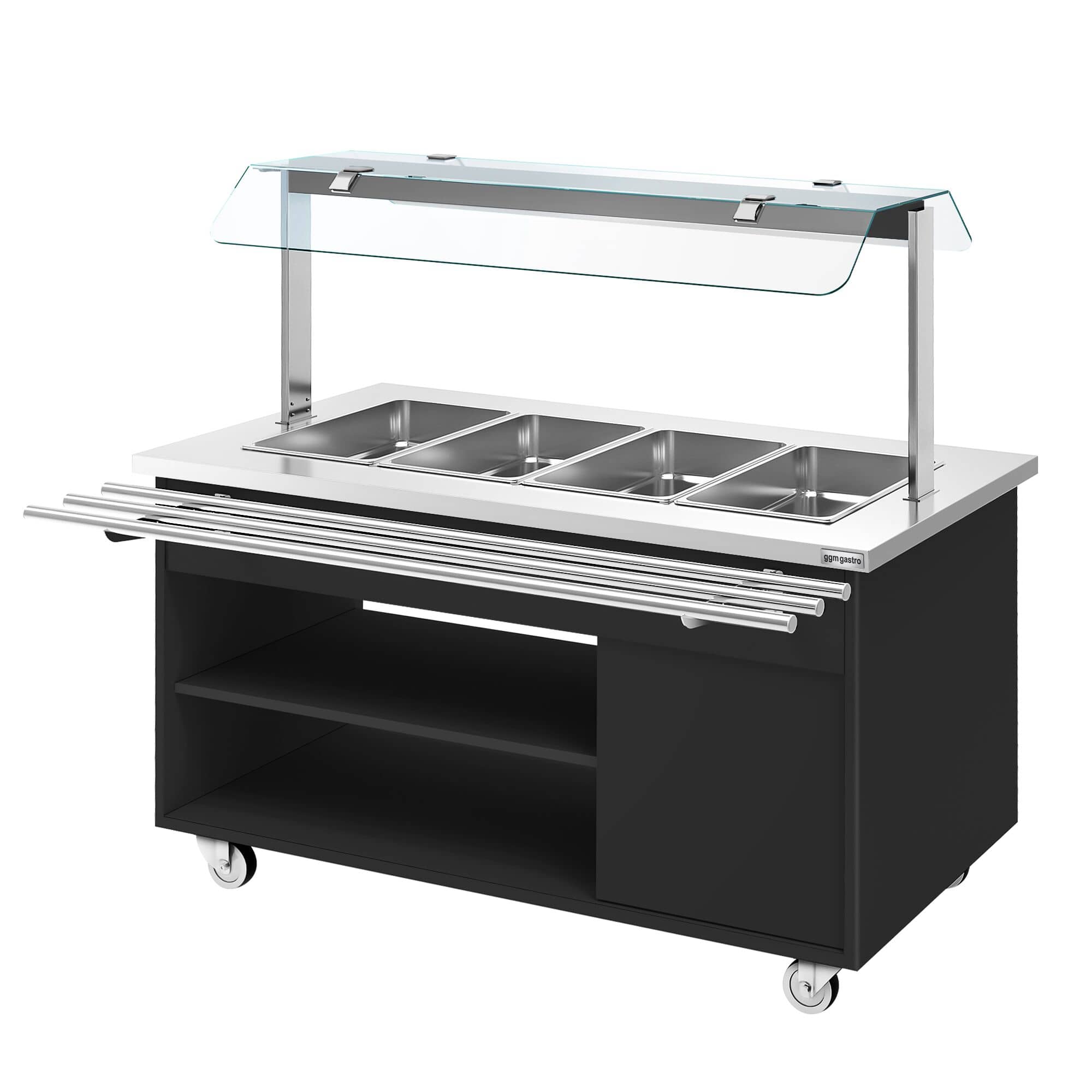 Cărucior de bufet încălzit DANZIG - 1600 mm - pentru 4 tăvi GN 1/1 - cu tobogan pentru tăvi - Negru — 8
