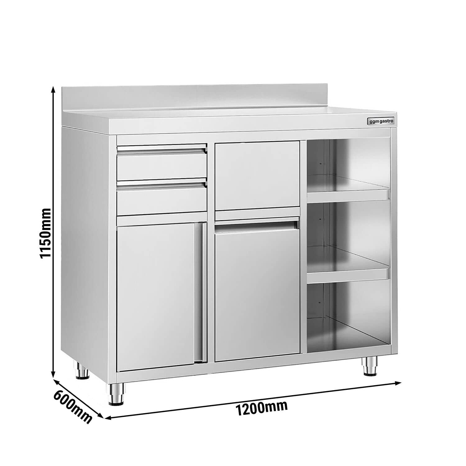 Masă suport espressor din oțel inoxidabil - 1200x600 mm - 2 uși batante - cu rebord — 3