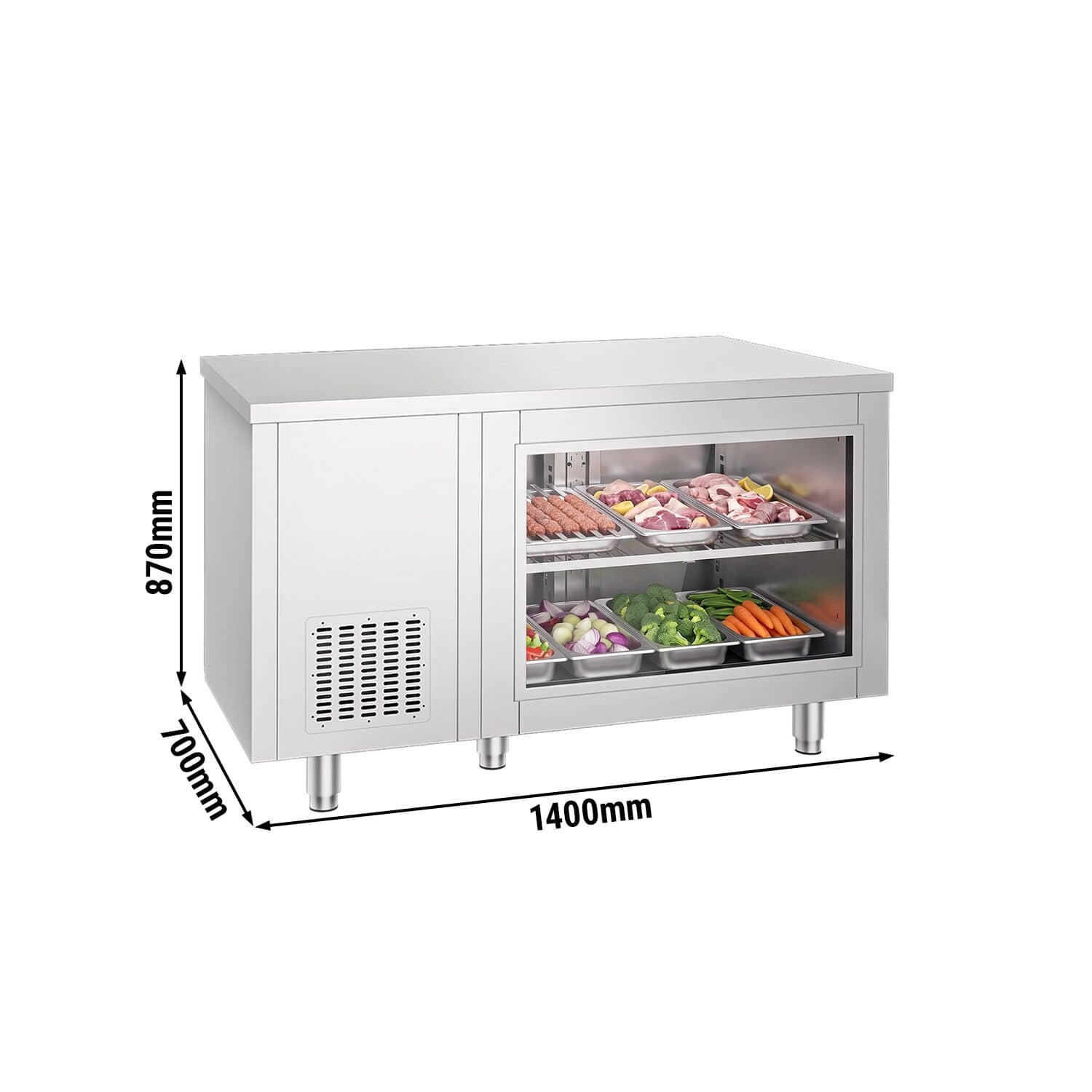 Masă frigorifică - 1400x700 mm - 281 L - cu 2 uși din sticlă - GN 1/1 — 3