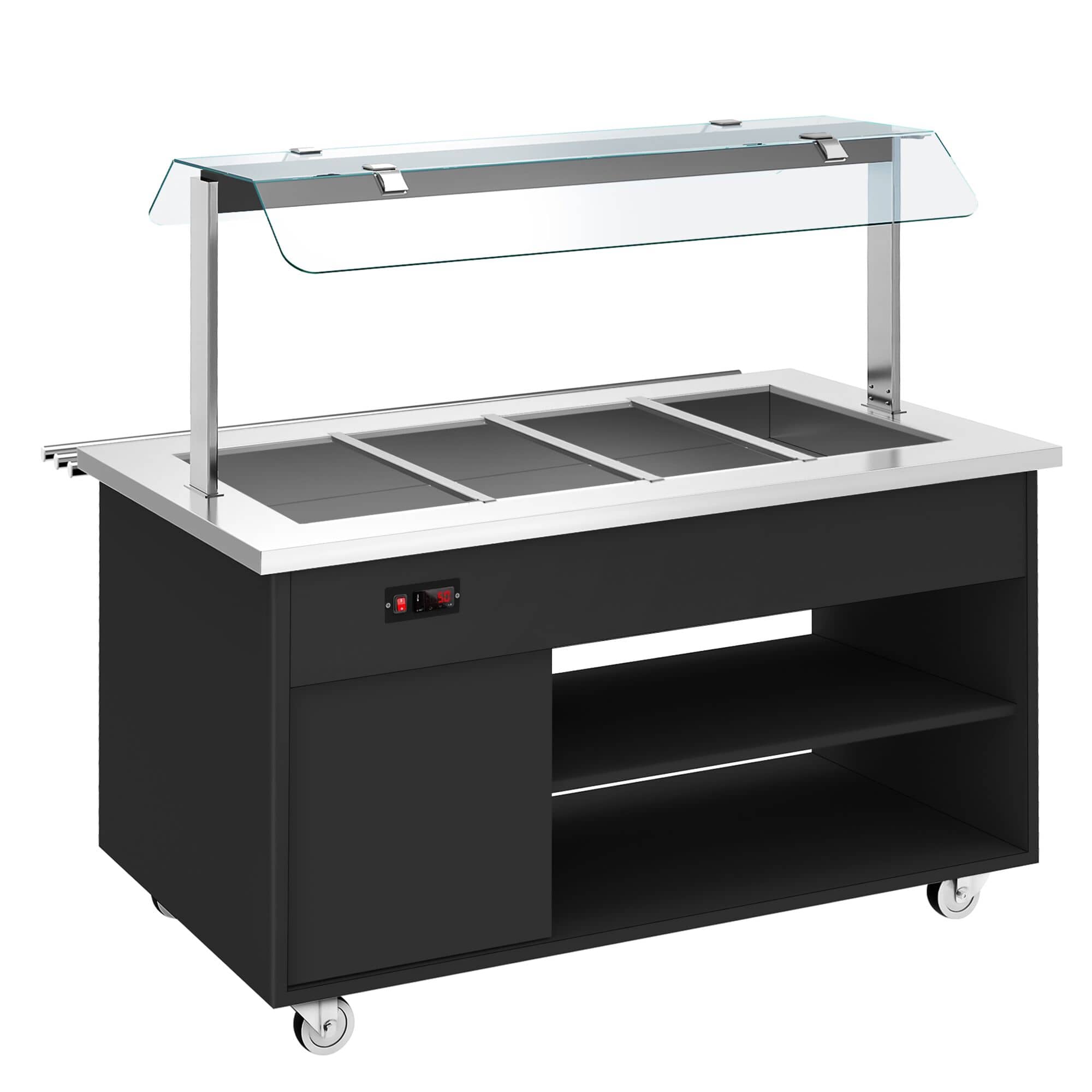 Cărucior de bufet încălzit DANZIG - 1600 mm - pentru 4 tăvi GN 1/1 - cu tobogan pentru tăvi - Negru — 9
