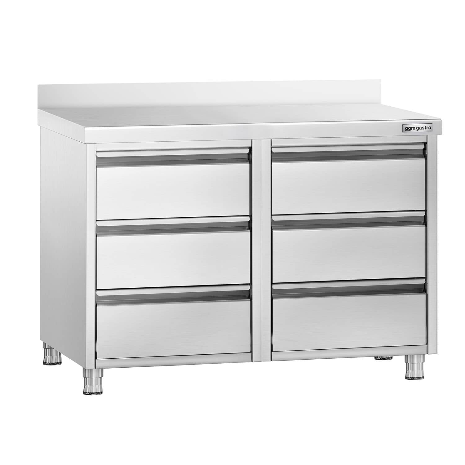 Masă tip dulap PREMIUM - oțel inoxidabil - cu 6 sertare - cu rebord - 1000x700 mm — 2