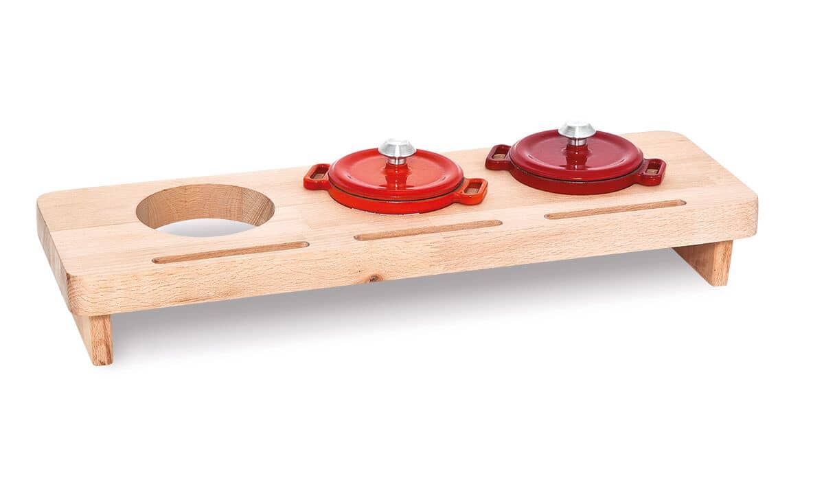 Suport din lemn - lemn - 176x541x70 mm - cu decupaje Ø 100 mm - pentru oală - compatibil cu SMTK100O — 2