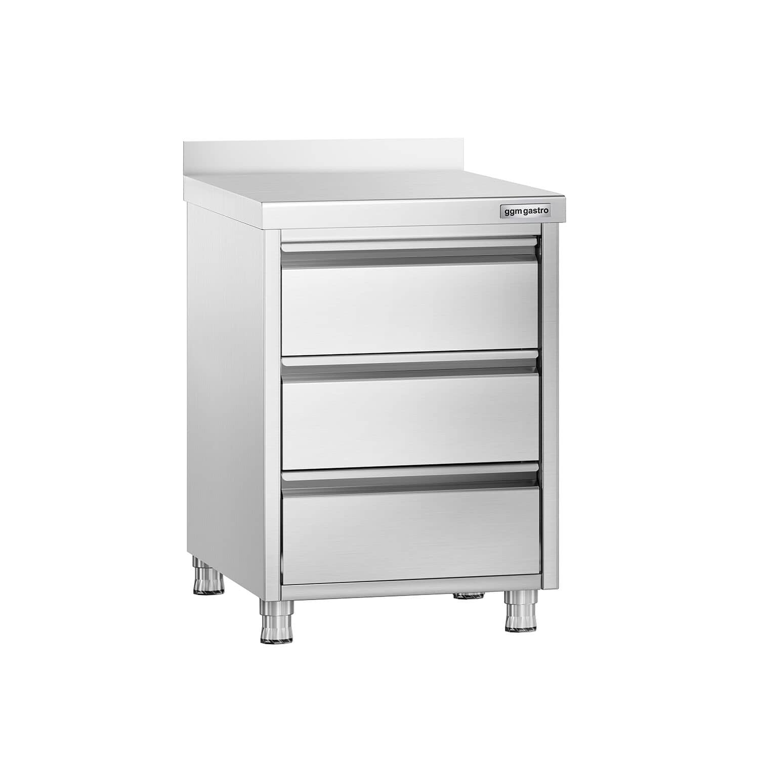 Masă tip dulap PREMIUM - oțel inoxidabil - cu 3 sertare - cu rebord - 500x700 mm — 2