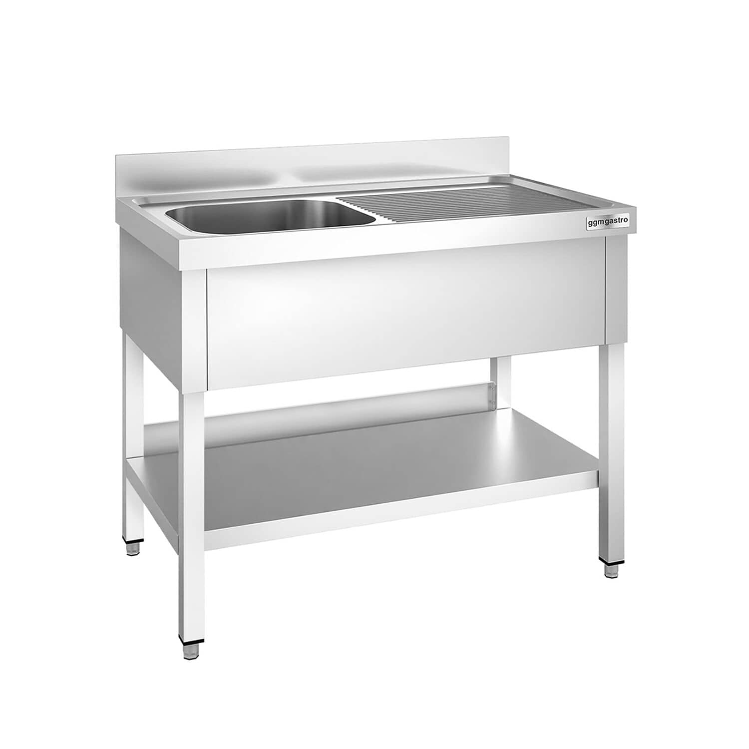 Chiuvetă profesională PREMIUM - 1200x600 mm - cu poliță inferioară - cu 1 cuvă - cuva pe stânga — 2