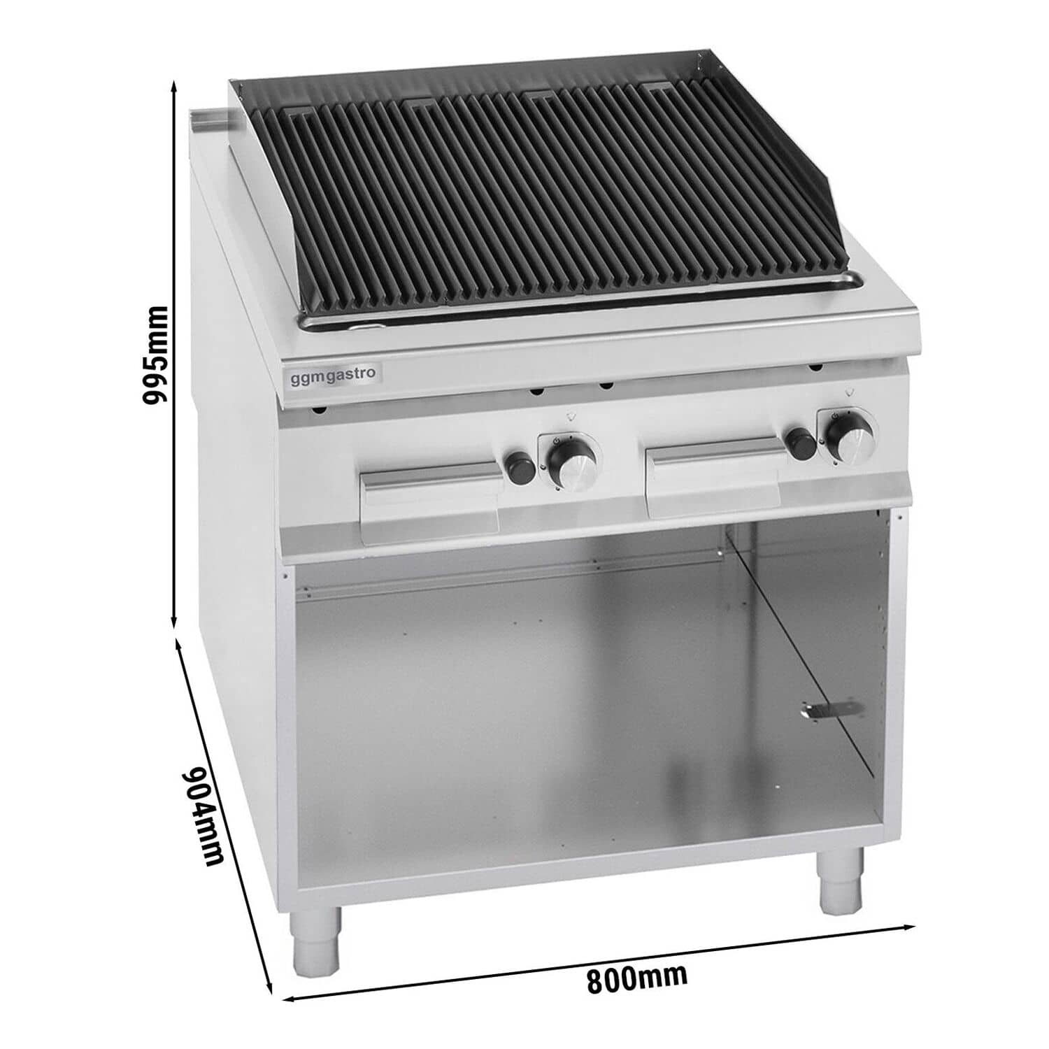Grătar pe gaz cu piatră de lavă - PAOLO 900 - 18 kW - 0,8x0,9 m - grilaj din fontă - linia 900 - inox — 3