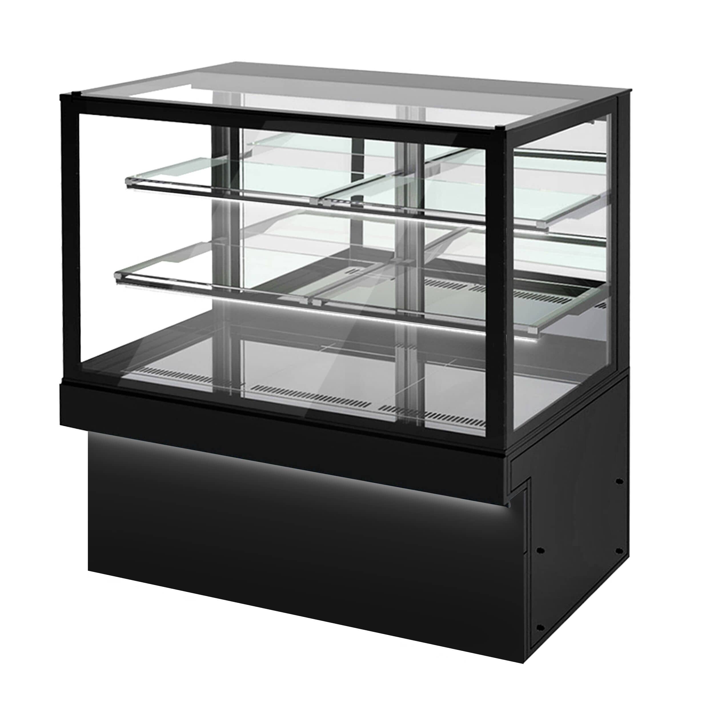 Vitrină pentru prăjituri [TORONTO] - 1500 mm - geam dublu - geam drept - cu 3 rafturi - iluminare LED - față neagră — 4