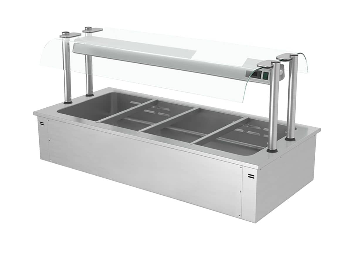 Bain-Marie de încastrat – 1500 mm – 4x GN 1/1 – 3,37 kW – cu paravan de protecție din sticlă — 2
