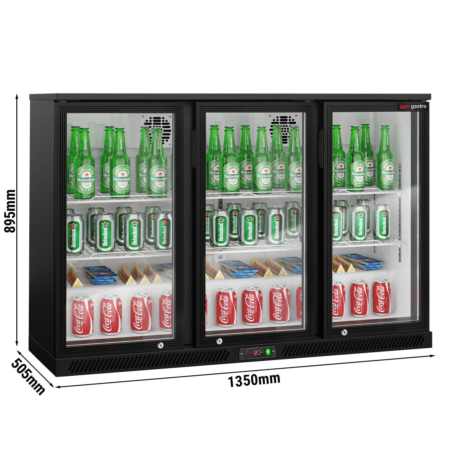 Frigider pentru bar – 1350 mm – 320 litri – cu 3 uși batante din sticlă – Negru — 3