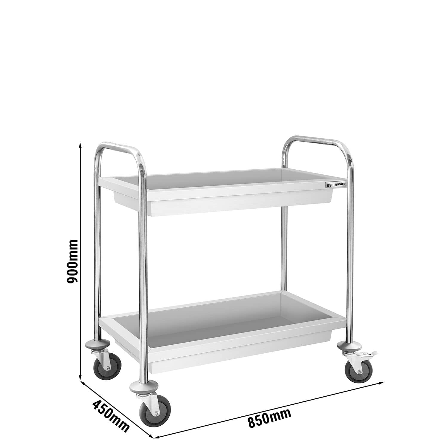 Cărucior servire - 850x450 mm - cu 2 cuve & roți silențioase — 3