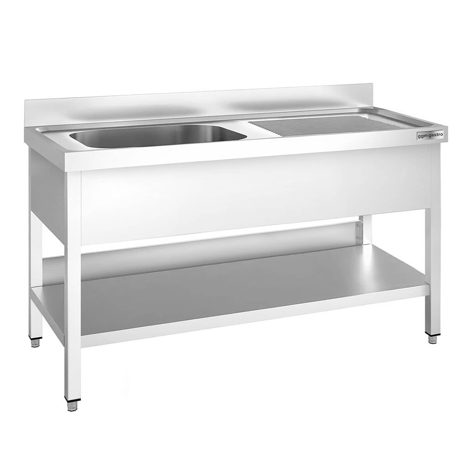 Chiuvetă profesională PREMIUM - 1400x600 mm - cu poliță inferioară - cu 1 cuvă - cuva pe stânga — 2