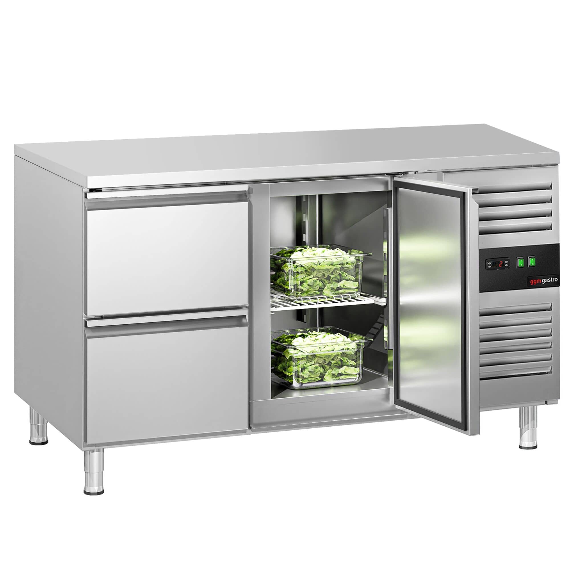 Masă frigorifică ECO – 1360 x 700 mm – cu 1 ușă – 2 sertare — 4