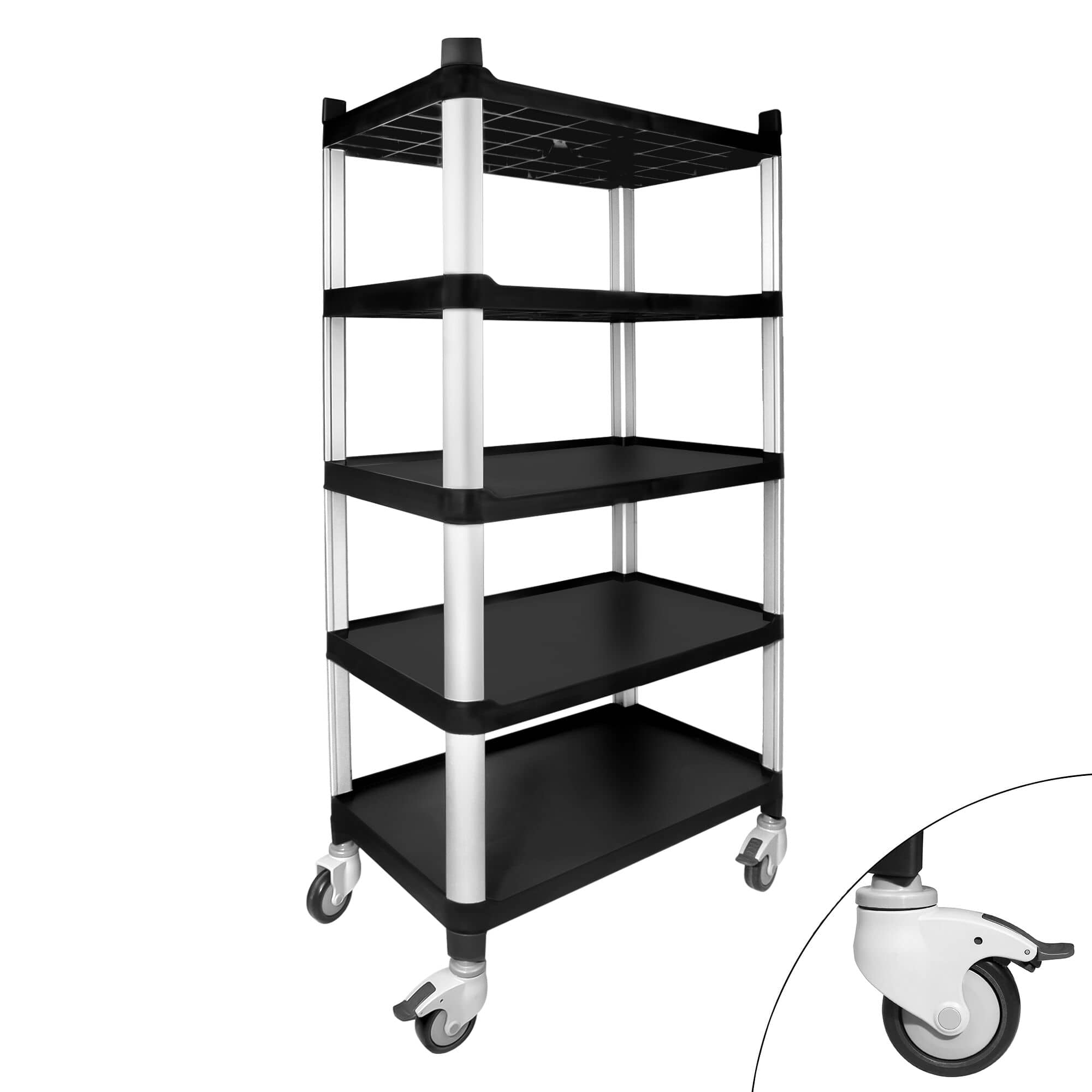 Raft din plastic alimentar - Modul de bază - 800x500x(H)1600 mm - Adâncime: 500 mm - cu 5 polițe - pe roți - Capacitate: 50 kg/poliță (250 kg total) — 2