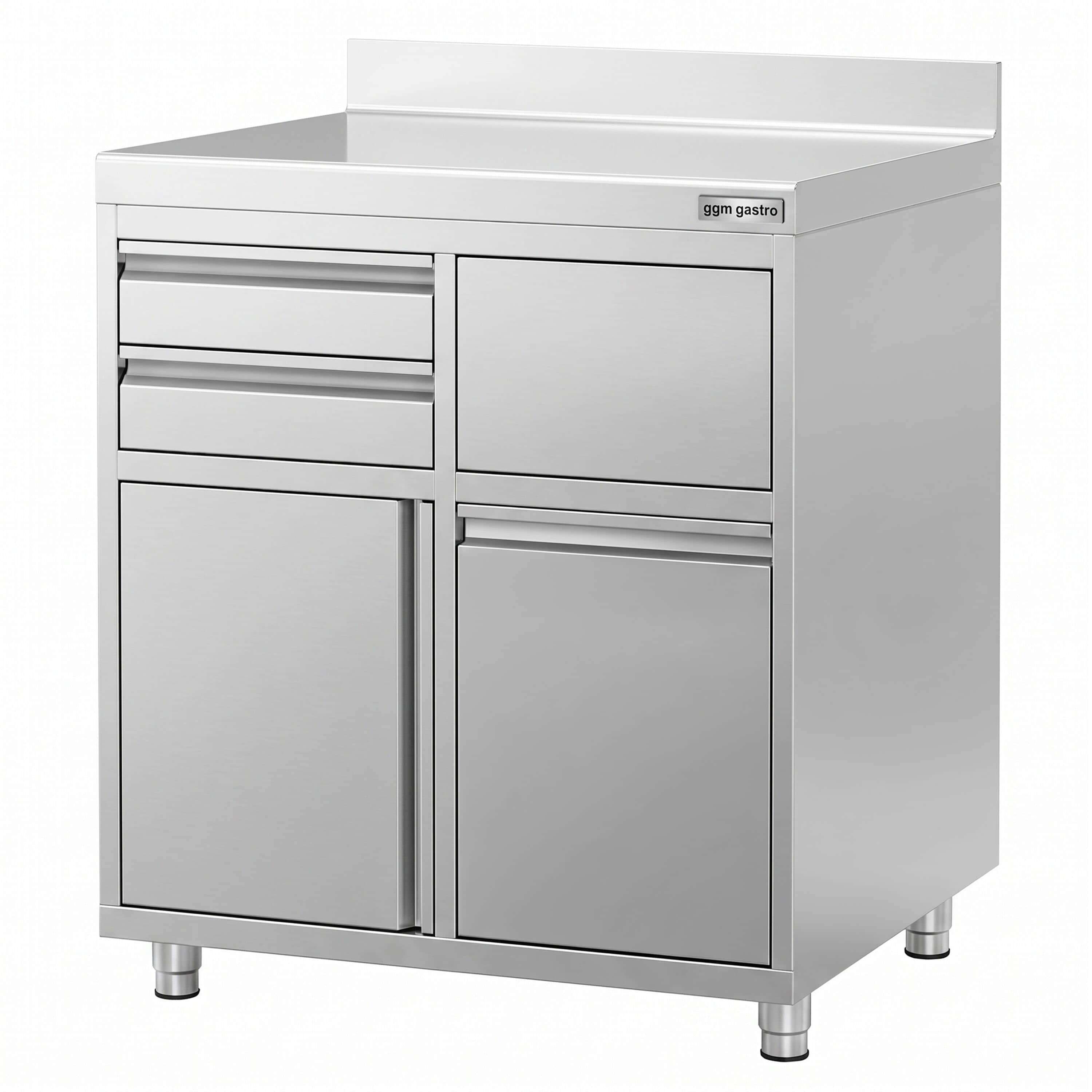 Dulap de lucru – pentru mașina de cafea – 1000 x 600 mm – cu 1 ușă batantă, 2 sertare, coș de gunoi și rebord — 5