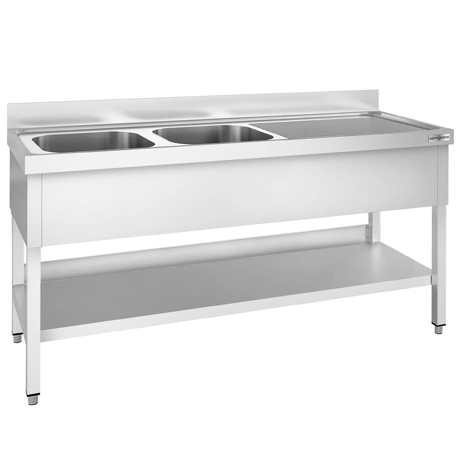 Chiuvetă profesională pentru oale PREMIUM - 1800x700 mm - cu poliță inferioară - cu 2 cuve — 2