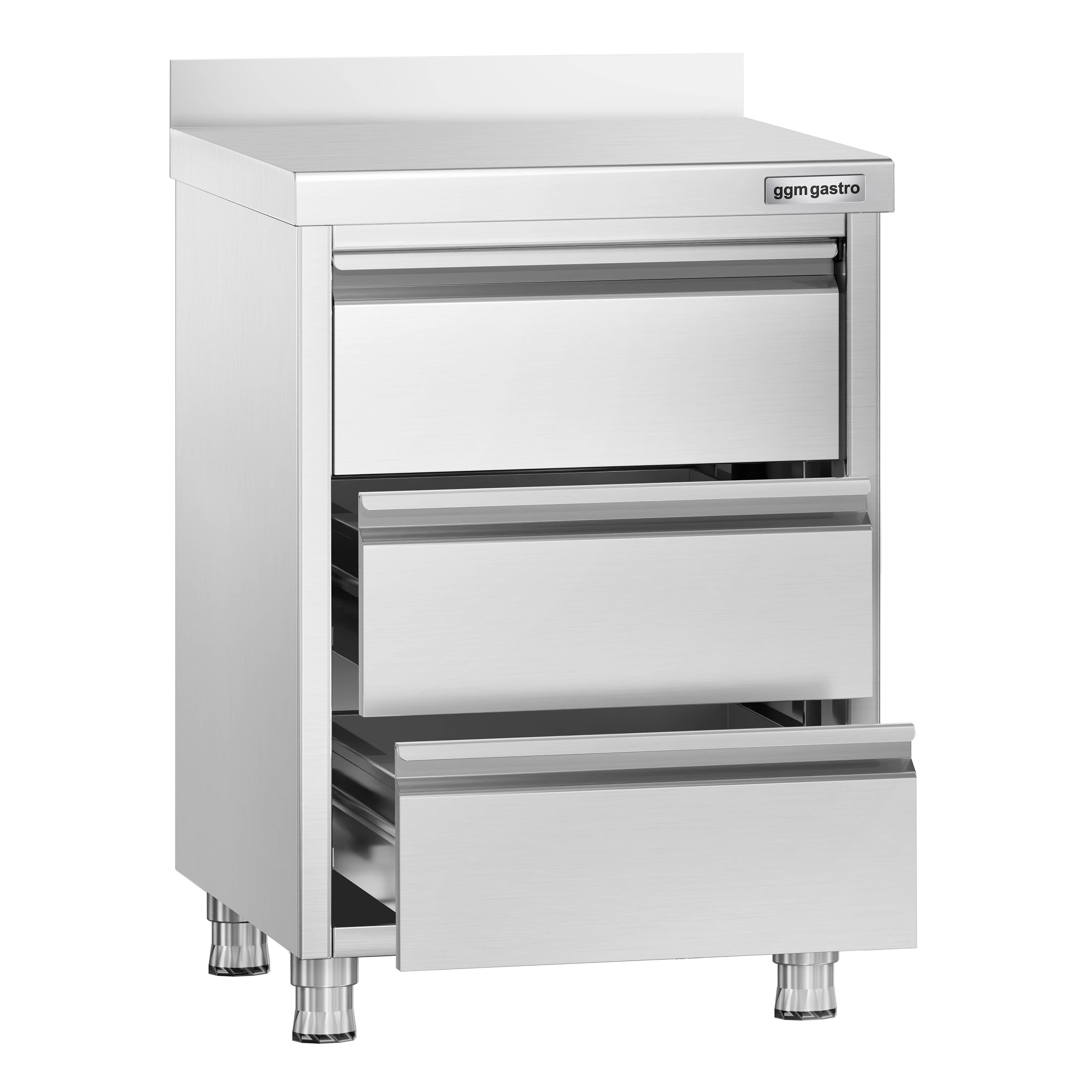 Masă tip dulap PREMIUM - oțel inoxidabil - cu 3 sertare - cu rebord - 500x600 mm — 4