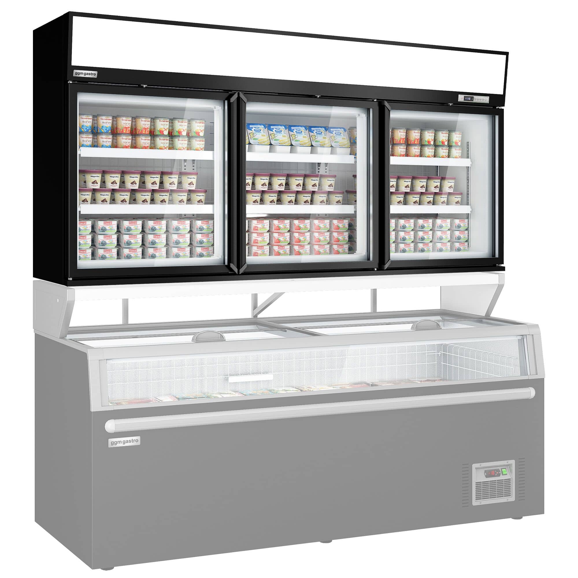 Vitrină congelatoare de perete pentru supermarket – 2100 mm – 346 litri – cu 3 uși și 2 rafturi – Negru — 5