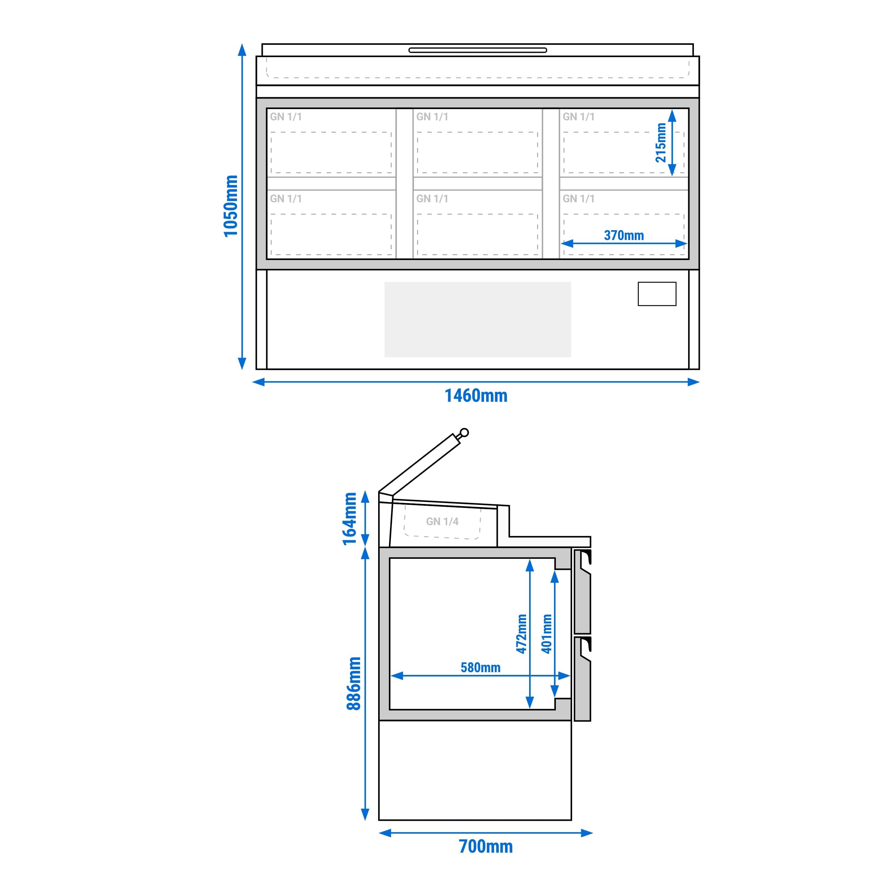 Saladetă - 1460x700 mm - 6 sertare - pentru 8x GN 1/4 recipiente — 13