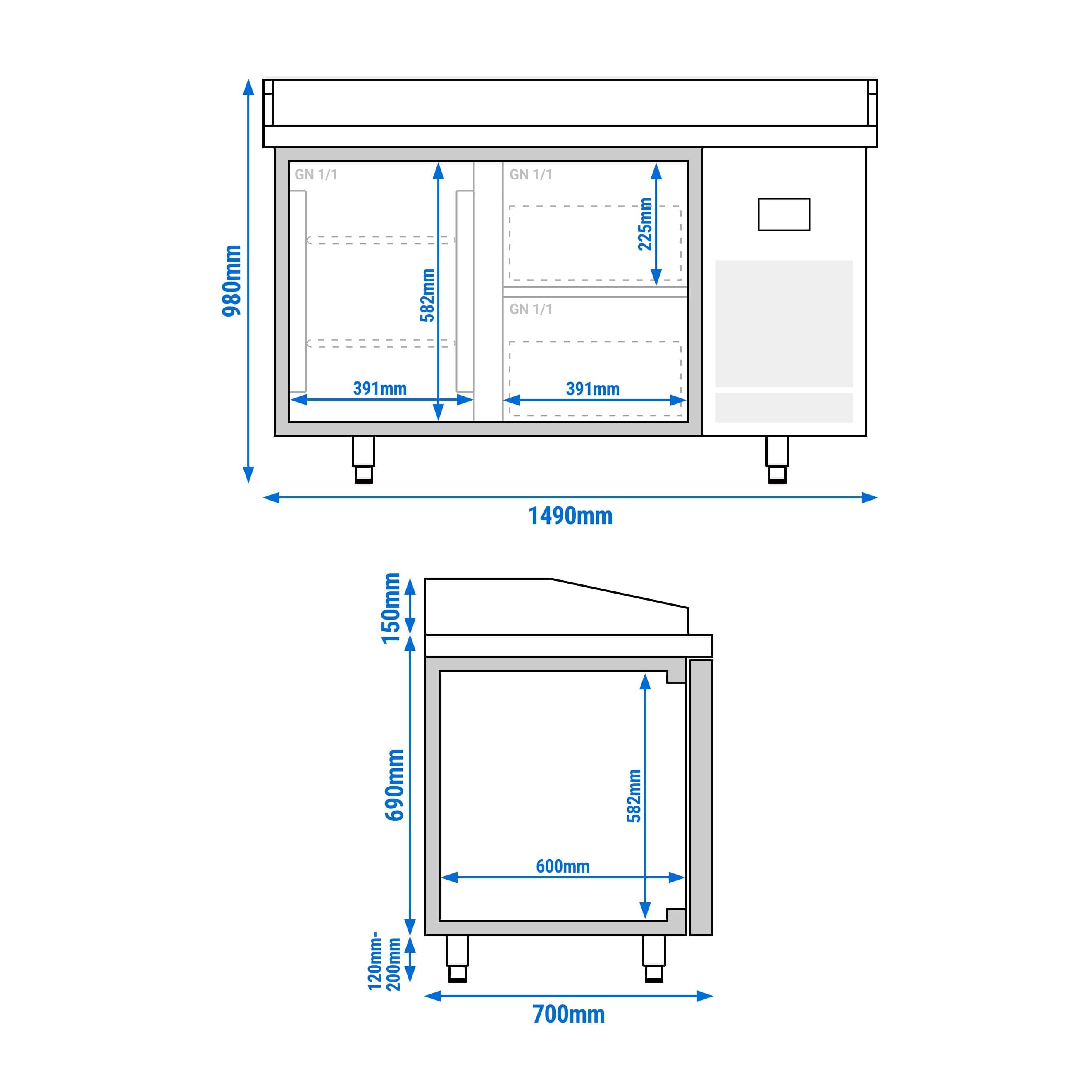 Masă frigorifică pentru preparare pizza PREMIUM PLUS - cu blat din granit - 1490x700 mm - cu 1 ușă & 2 sertare — 15