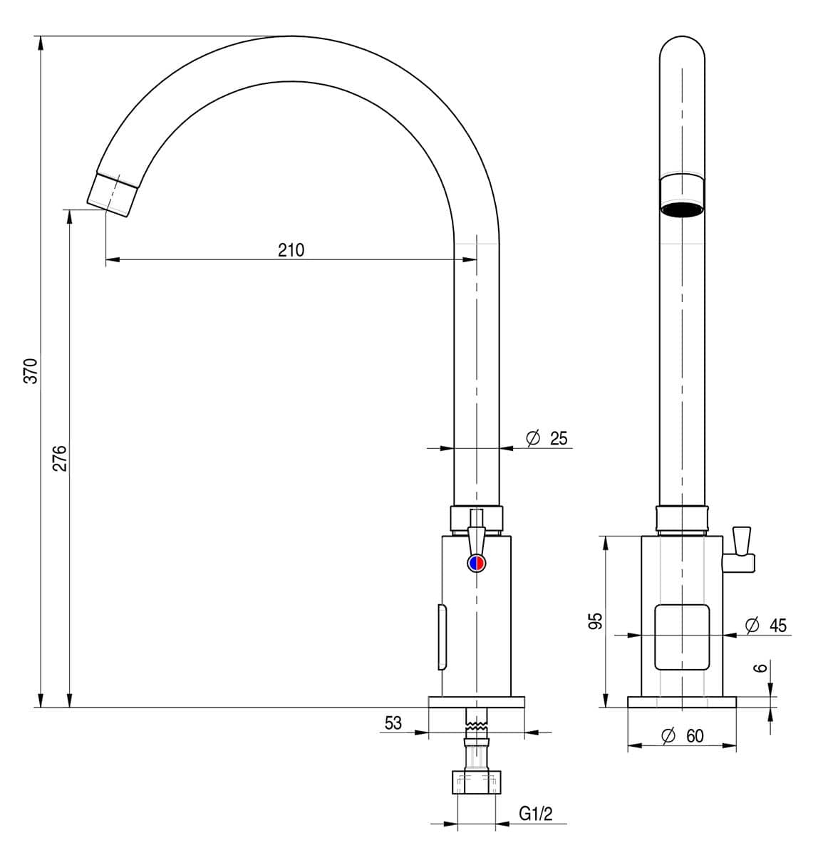Baterie cu un singur orificiu PREMIUM - pentru apă rece și caldă - cu senzor infraroșu, beretare fără atingere, baterie AA, mixer monocomandă & pipă pivotantă - 210 mm — 5