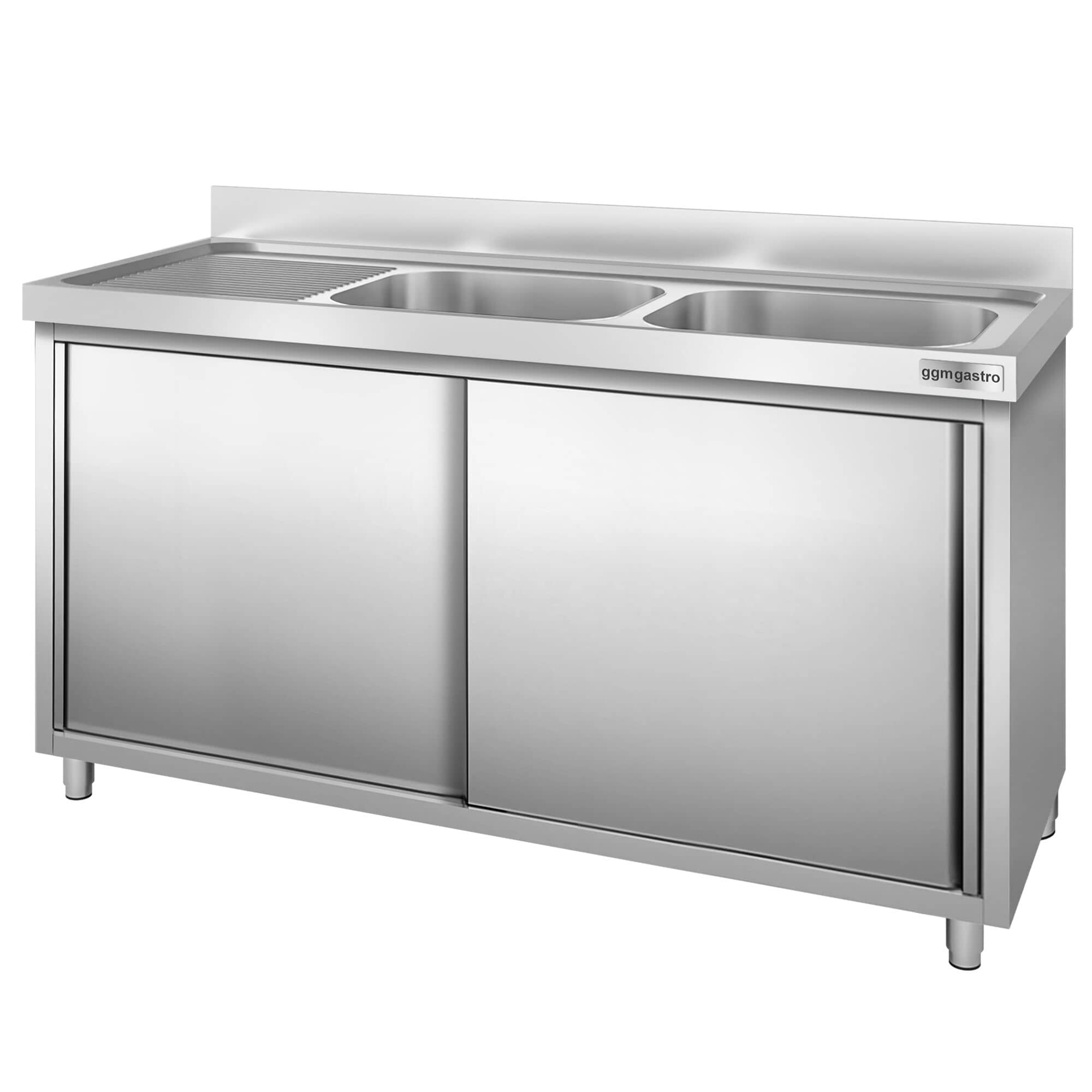 Chiuvetă tip dulap PREMIUM - din oțel inoxidabil - 2000x600 mm - cu 2 cuve pe dreapta — 5