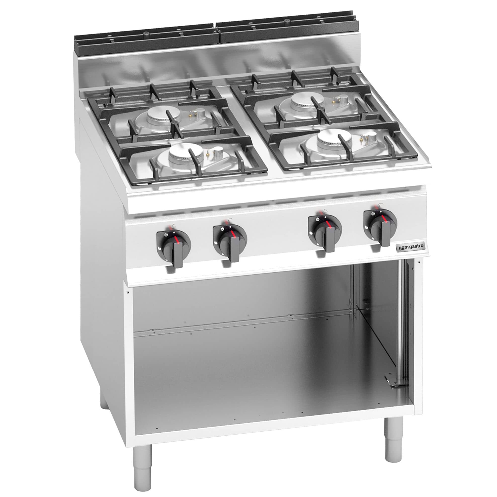 Mașină de gătit / Aragaz profesional pe gaz – LORENZO – seria 700 - 800x714x(H)1070 mm - 21,5 kW - 4 arzătoare - suport deschis — 4
