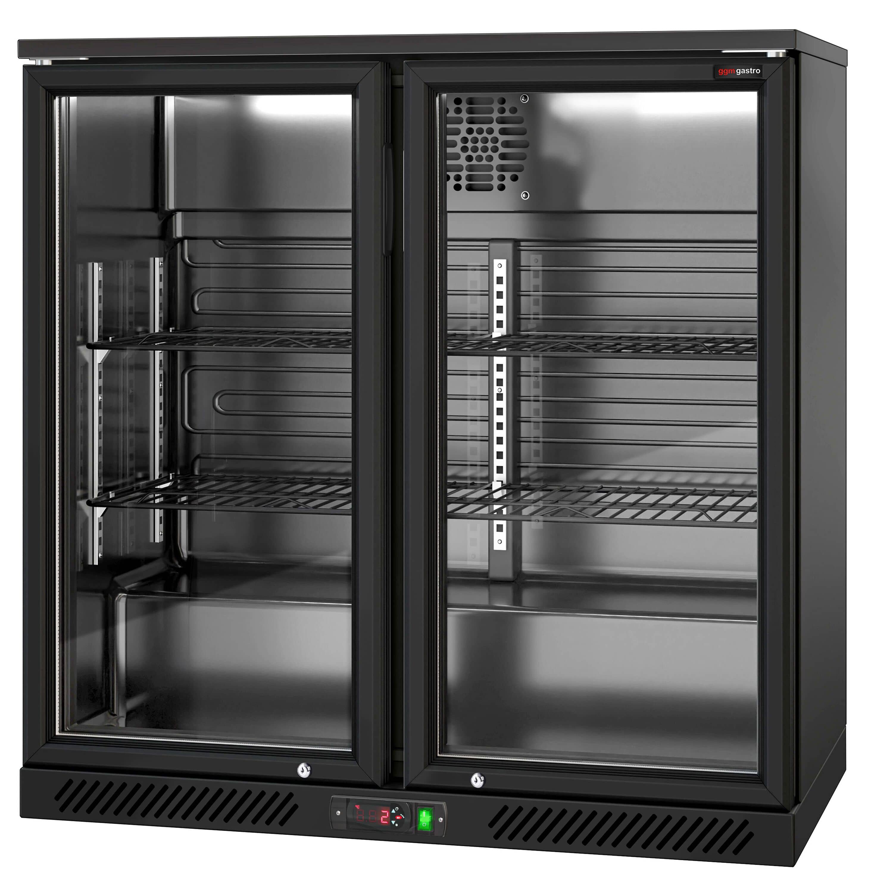 Frigider pentru bar – 900 mm – 220 litri – cu 2 uși batante din sticlă – exterior și interior negru — 7