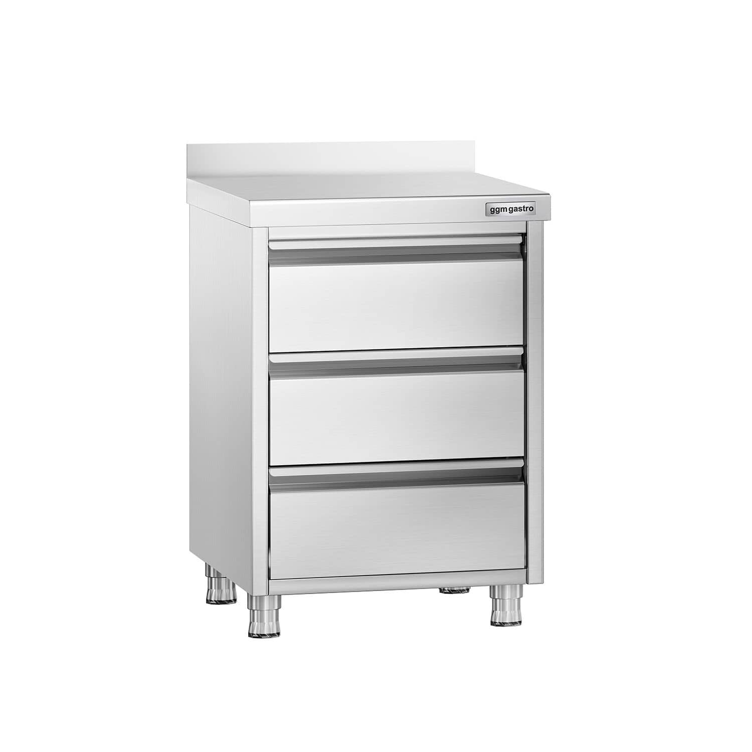 Masă tip dulap PREMIUM - oțel inoxidabil - cu 3 sertare - cu rebord - 500x600 mm — 2