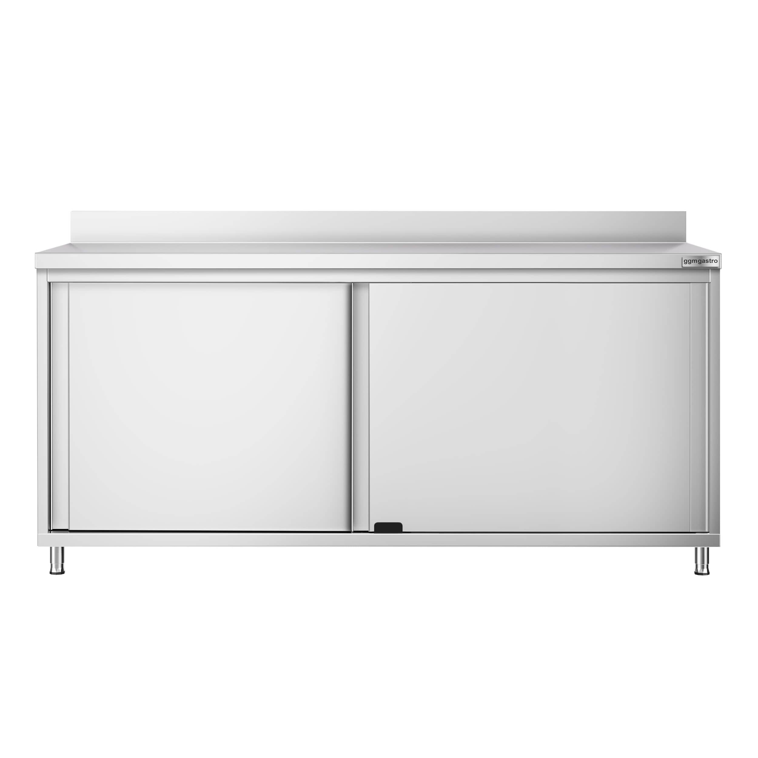Masă de lucru tip dulap din oțel inoxidabil PREMIUM - 1800x800 mm - uși glisante - cu rebord — 5