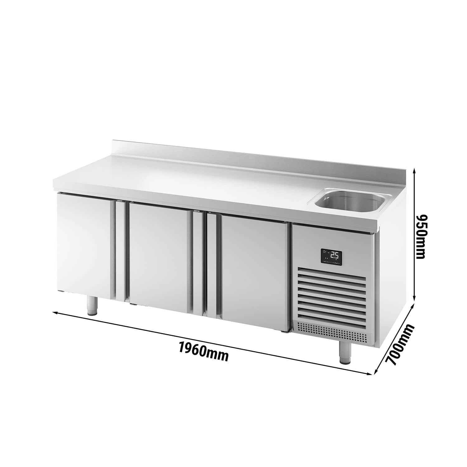 Masă frigorifică Premium PLUS – 1960 x 700 mm – cu 1 compartiment, 3 uși – cu rebord — 3