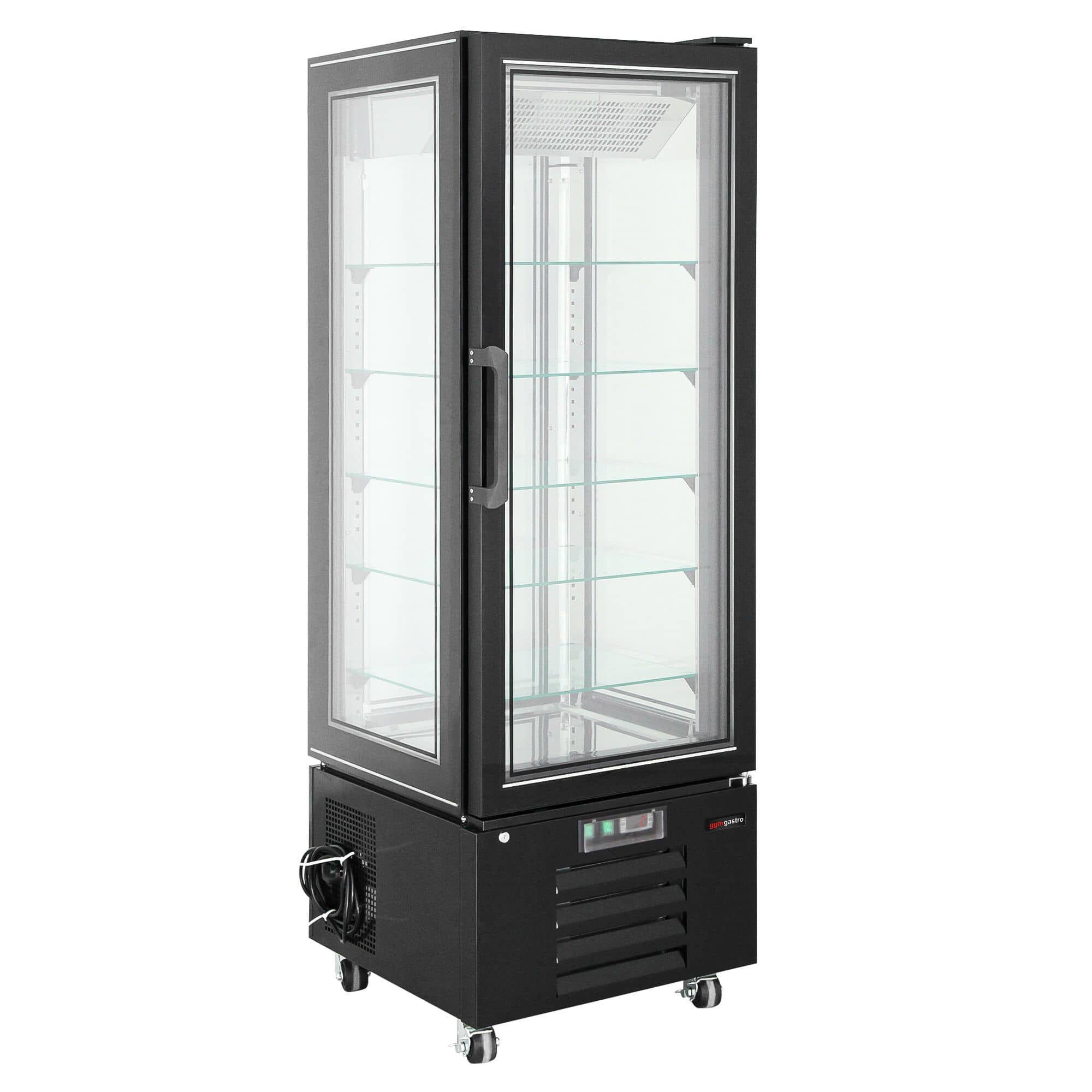 Vitrină panoramică - 248 litri - 650 mm - 1 ușă din sticlă - geam drept - cu 5 rafturi - iluminare LED - negru — 2