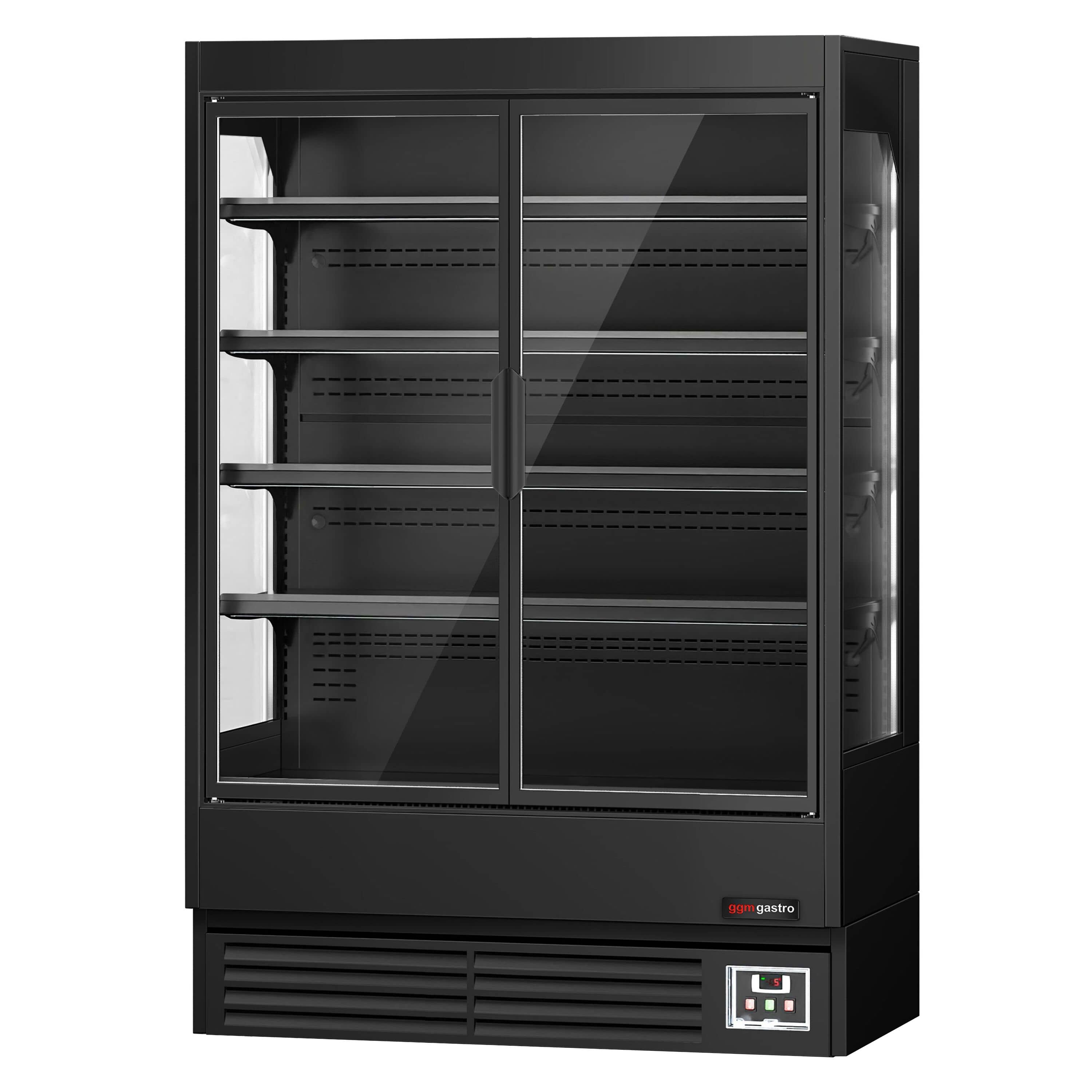 Raft frigorific - 1320 mm - 595 litri - +1°C/+5°C - cu 2 uși din sticlă cu geam dublu uși cu balamale & 4 polițe - negru — 8