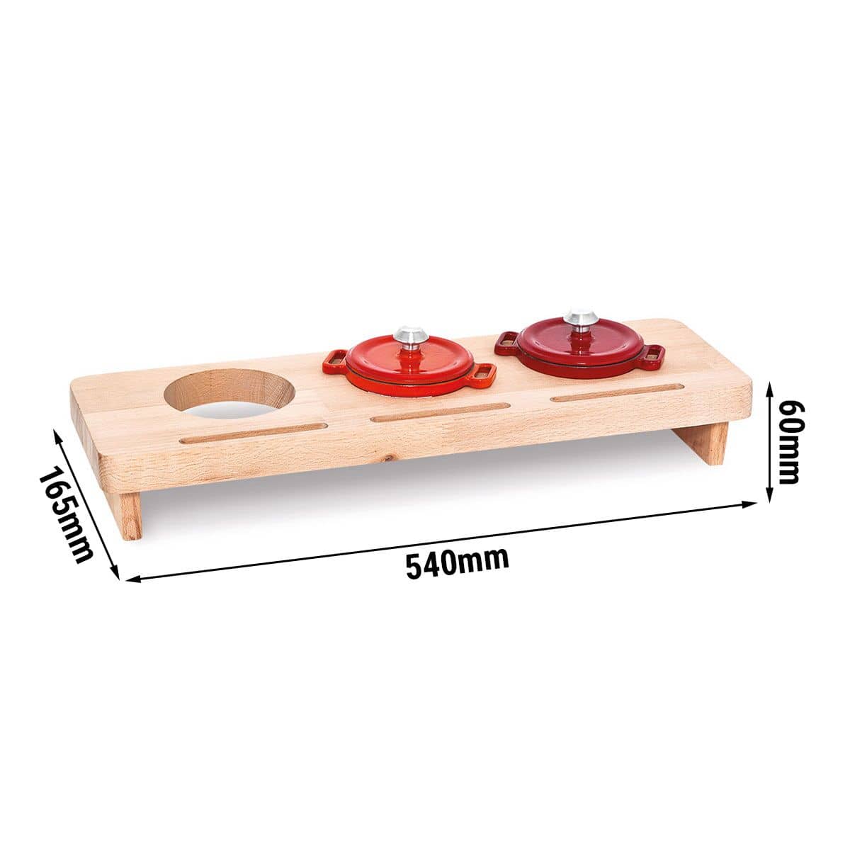 Suport din lemn - lemn - 176x541x70 mm - cu decupaje Ø 100 mm - pentru oală - compatibil cu SMTK100O — 3